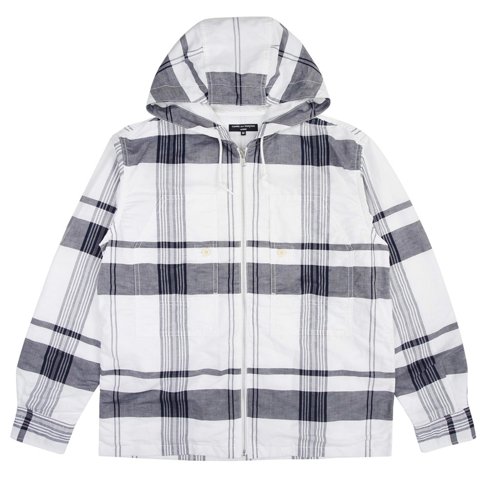 Linen Cotton Check Parka- White/Navy product photo