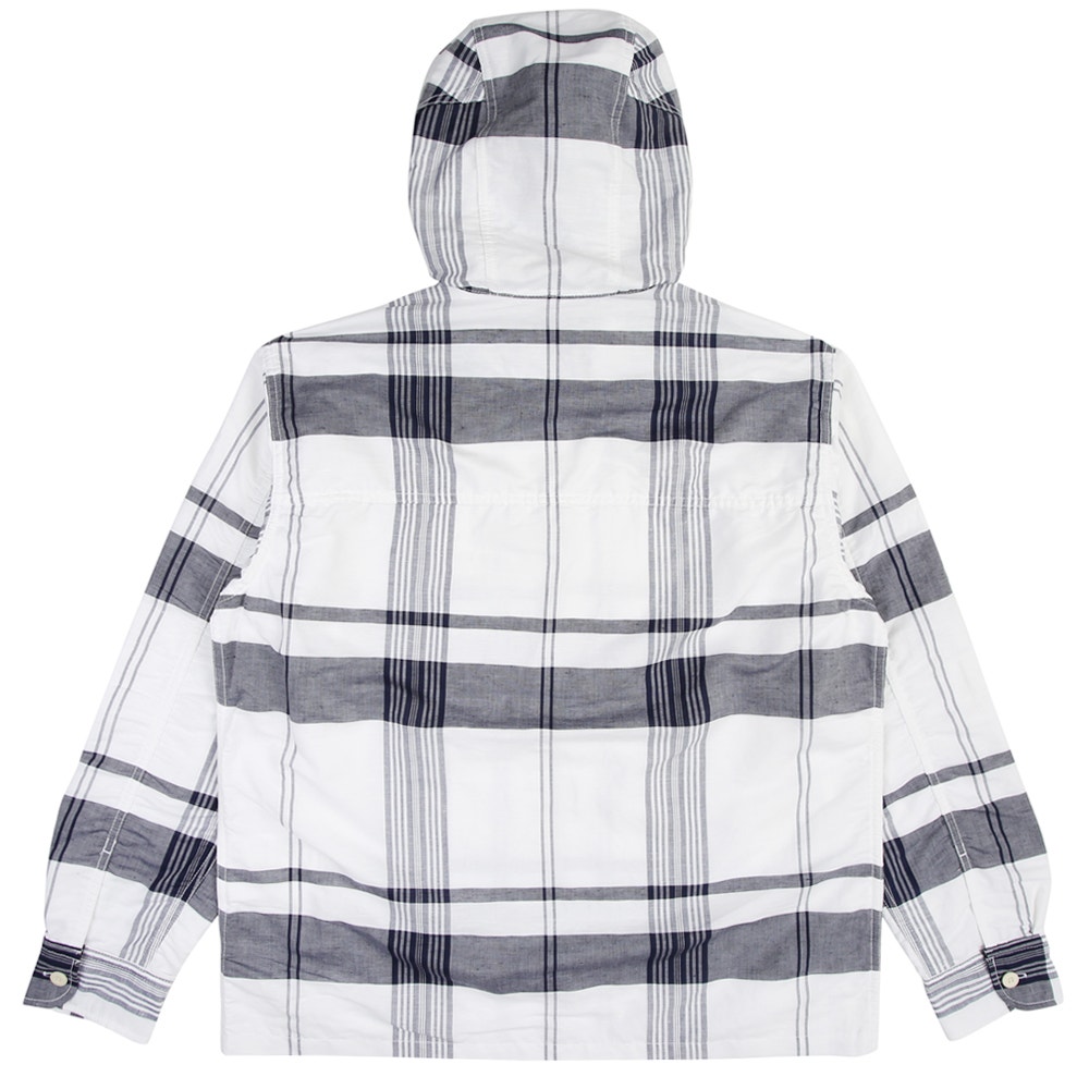 Linen Cotton Check Parka- White/Navy product photo