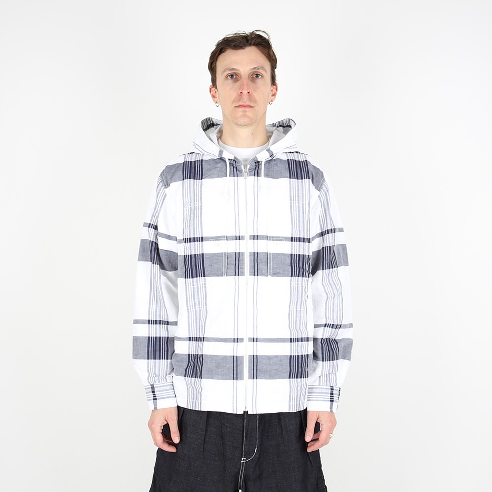 Linen Cotton Check Parka- White/Navy product photo