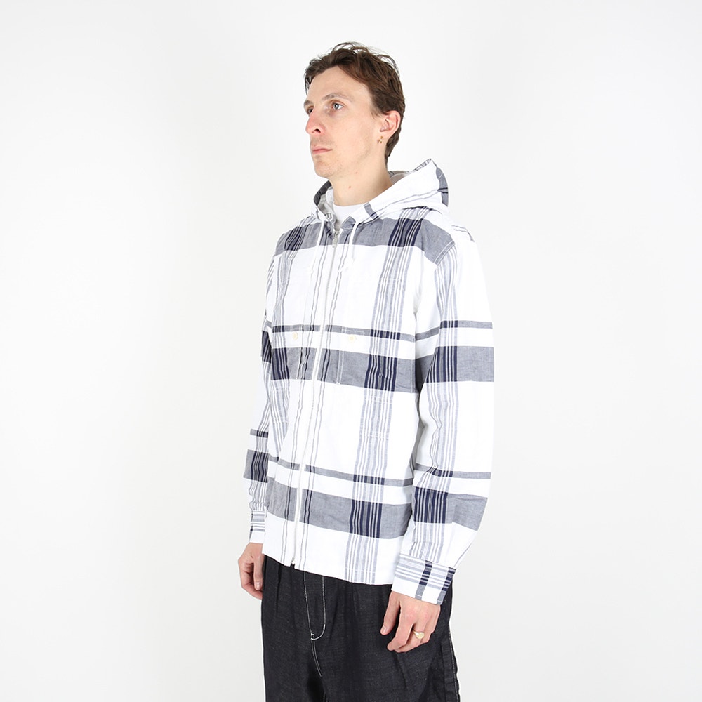 Linen Cotton Check Parka- White/Navy product photo
