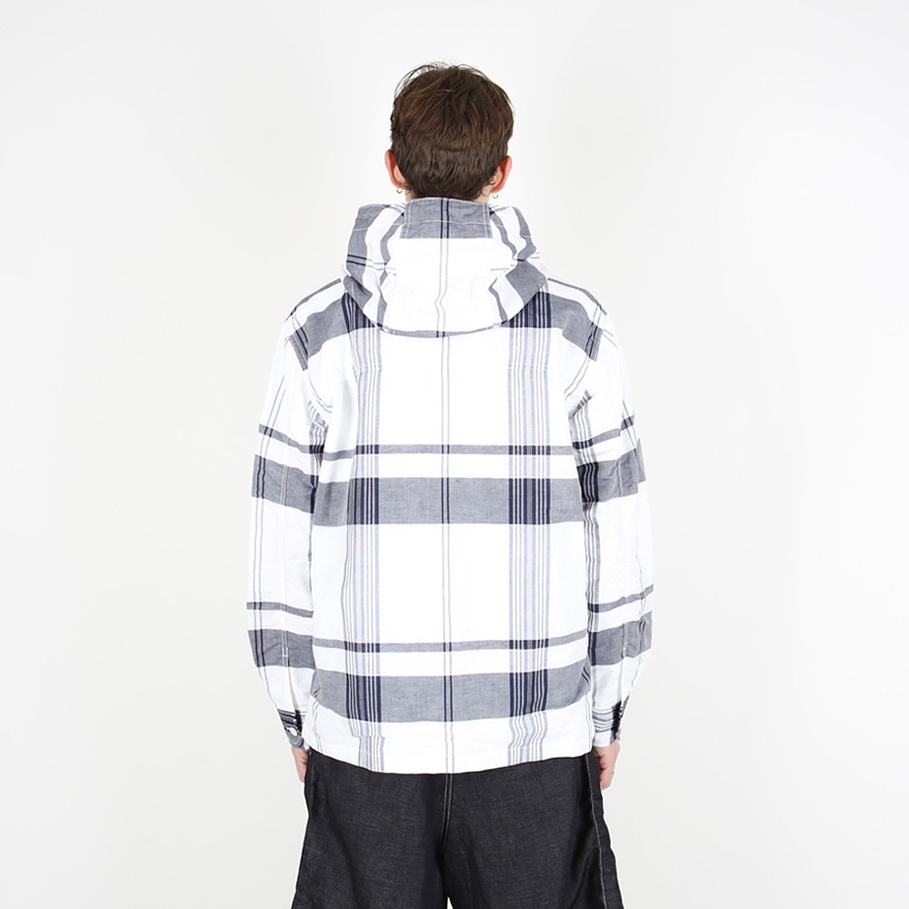 Linen Cotton Check Parka- White/Navy product photo