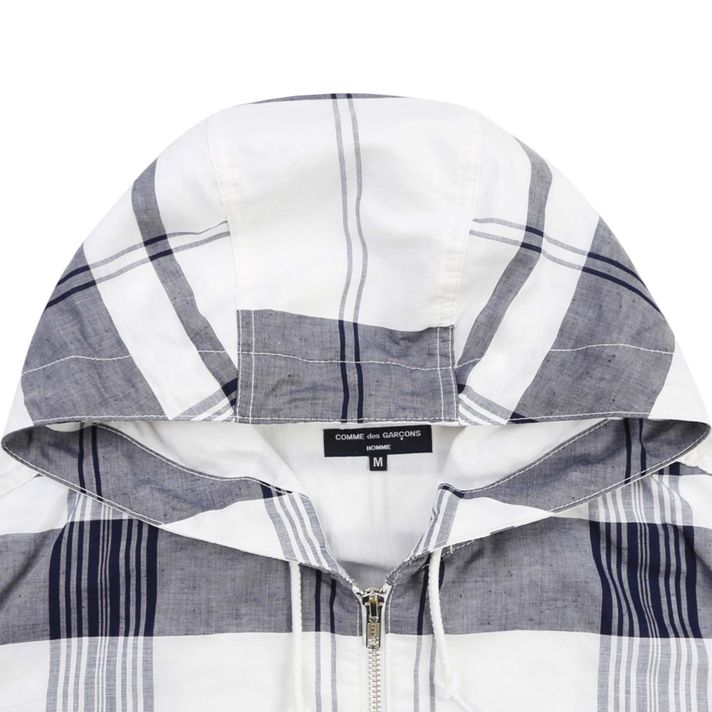 Linen Cotton Check Parka- White/Navy product photo