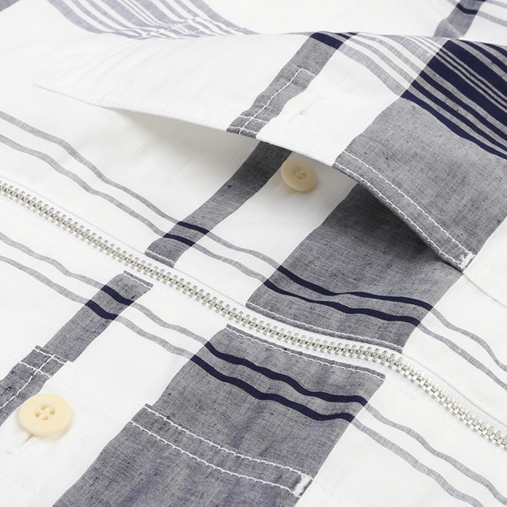 Linen Cotton Check Parka- White/Navy product photo