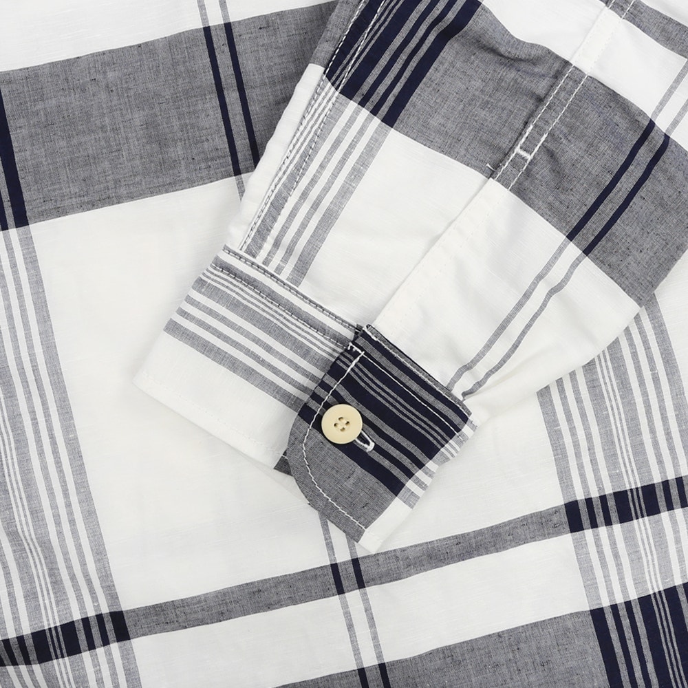 Linen Cotton Check Parka- White/Navy product photo