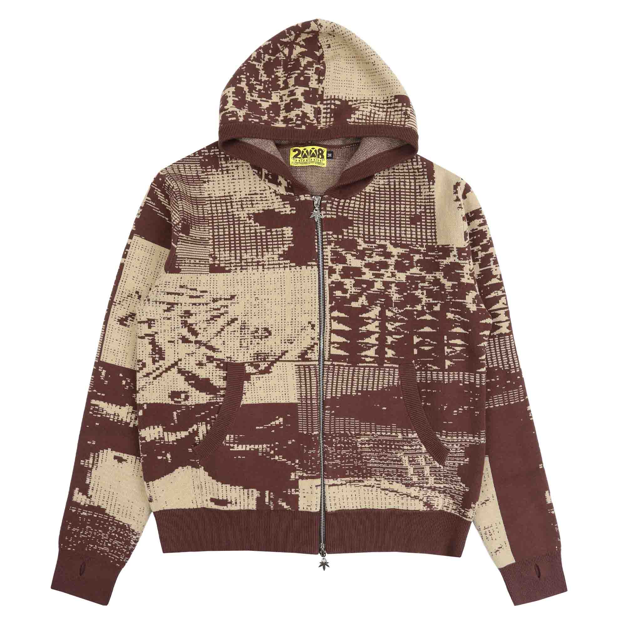 Sup Pixel Knit Zip Up - Brown Jacquard product photo