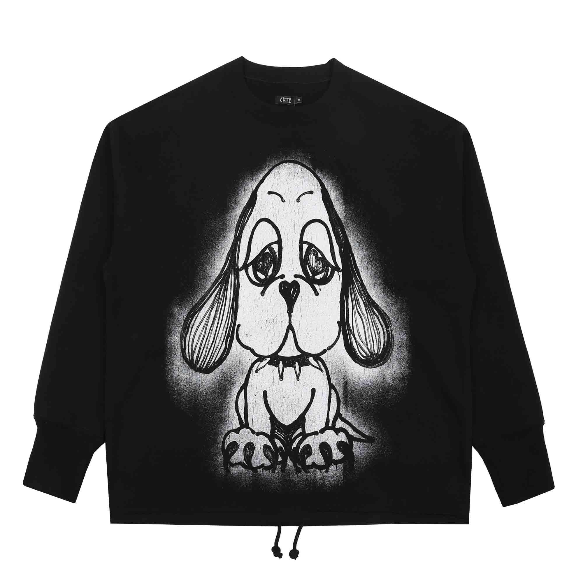 Heart Pup Drawstring Crew - Black product photo