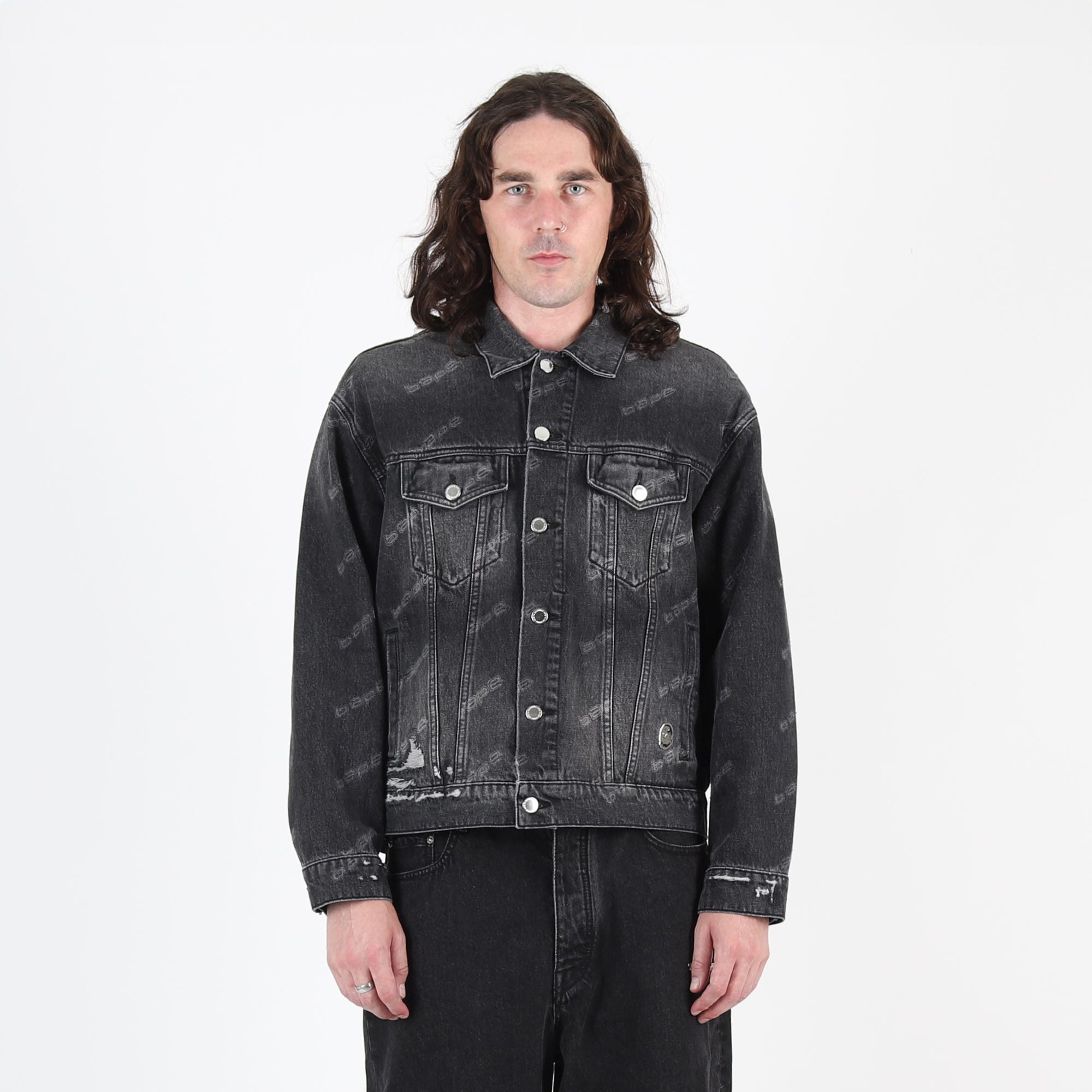 Hexagram Laser Destroy Denim Jacket Black