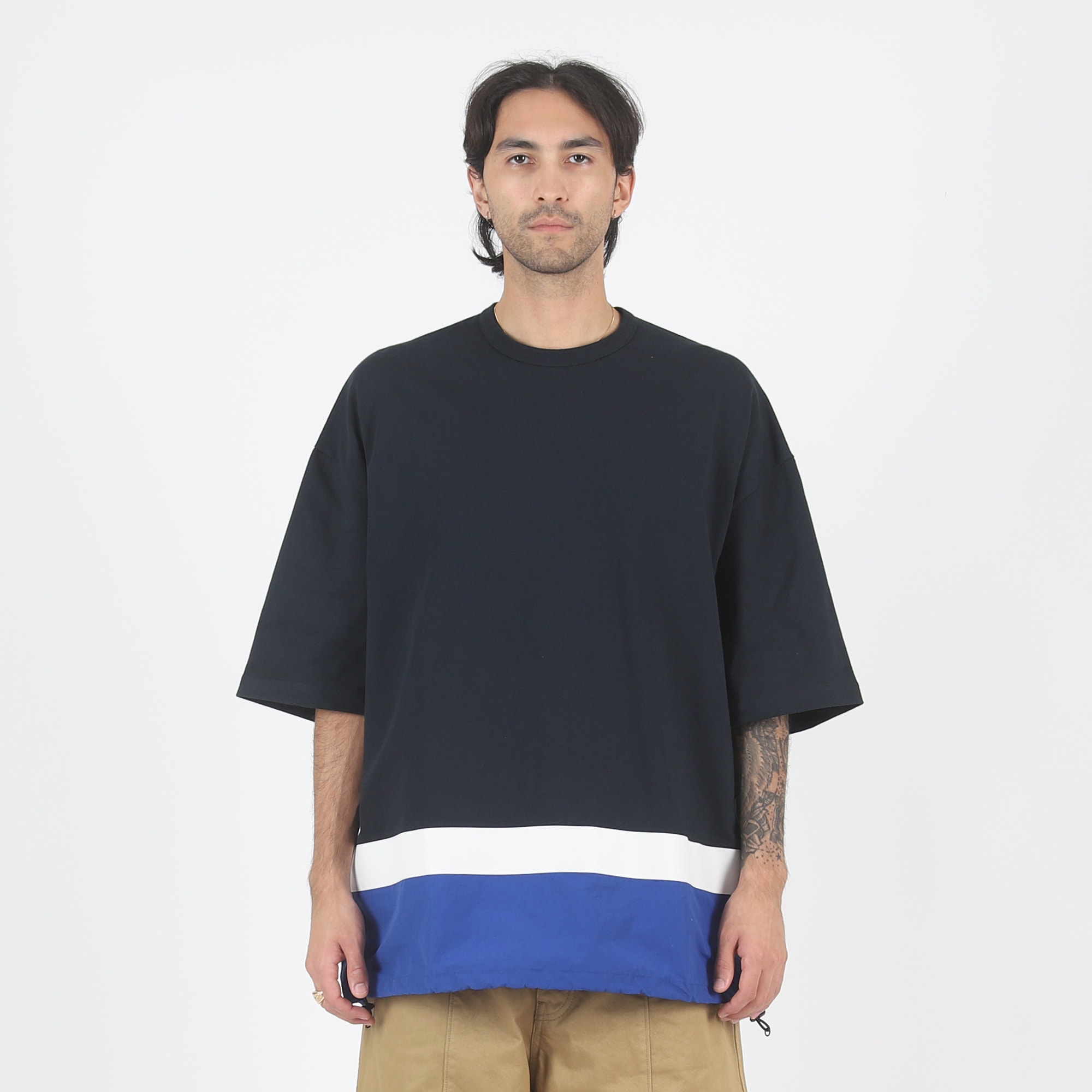 Cotton Jersey Nylon Taffeta T-Shirt - Navy product photo