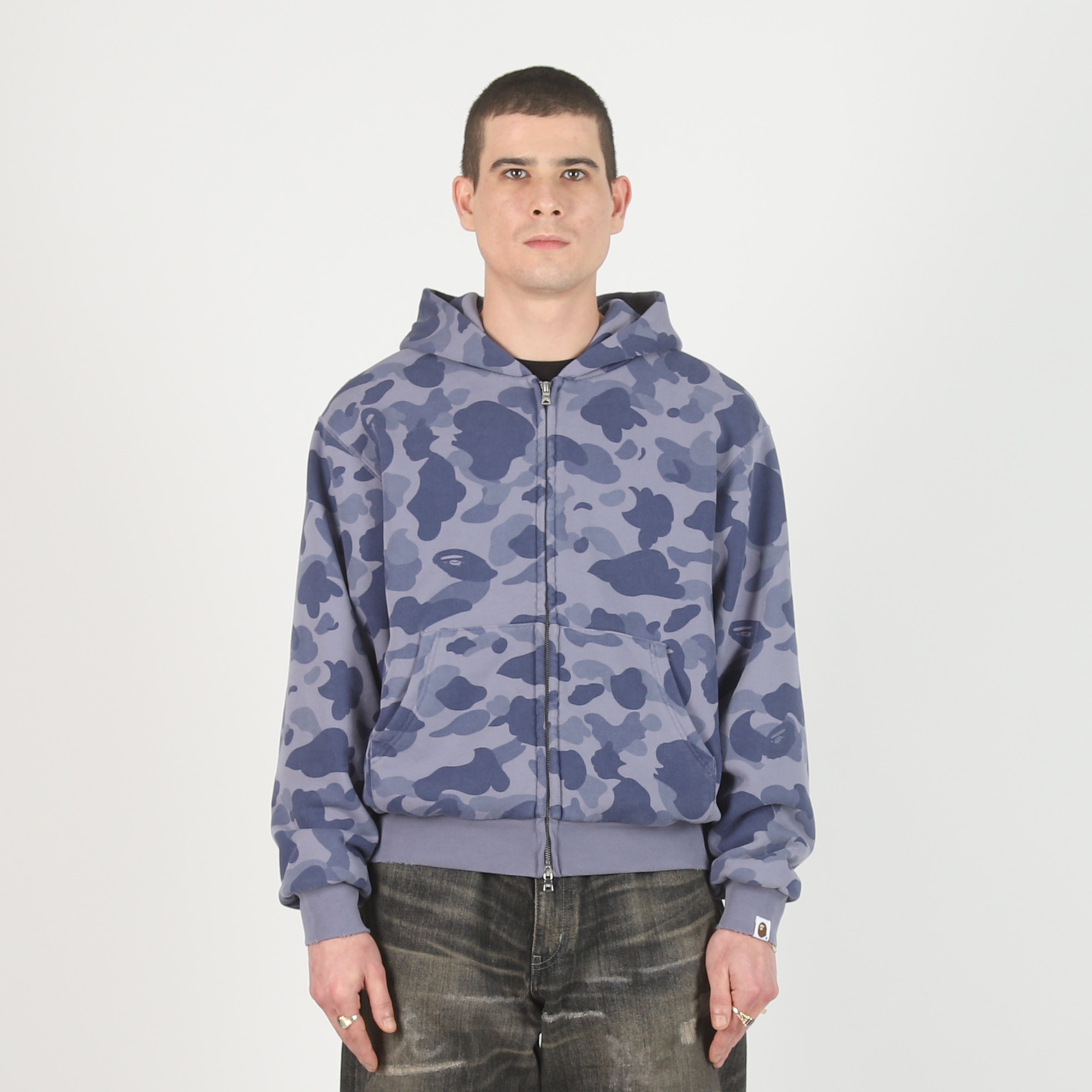 1st Camo Heavy Wash Cropped Zip Hood - Charcoal product photo