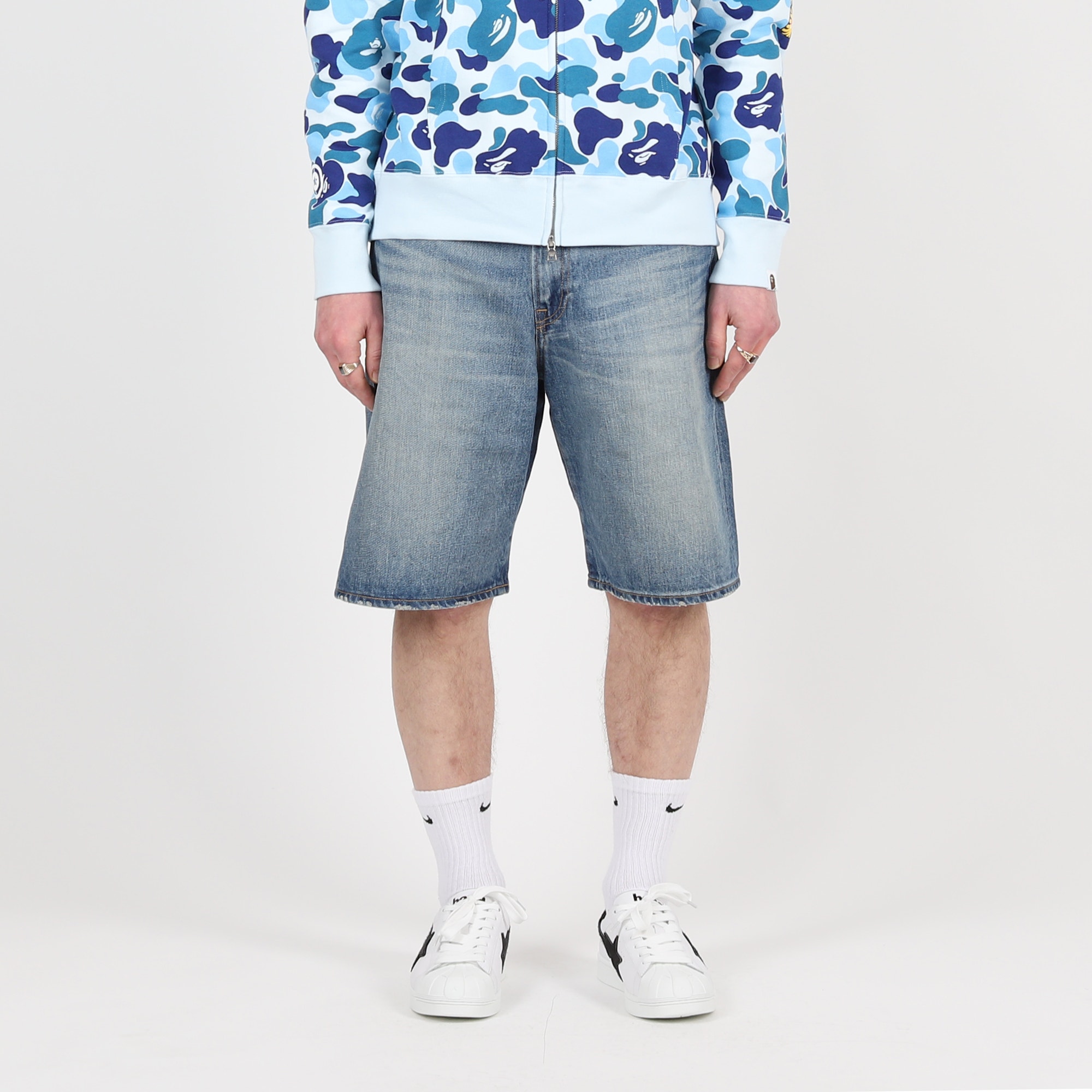 College Relaxed Fit Denim Shorts - Light Indigo product photo
