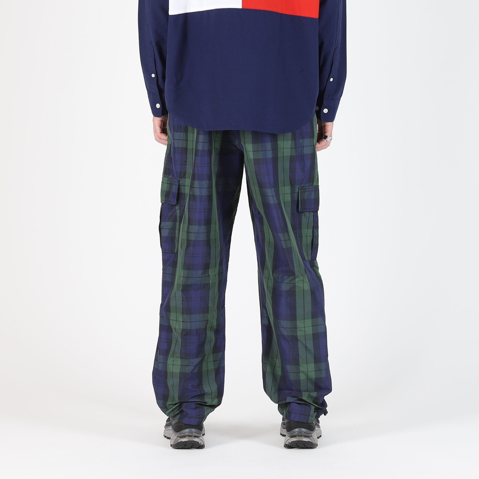 Green plaid track pants discount