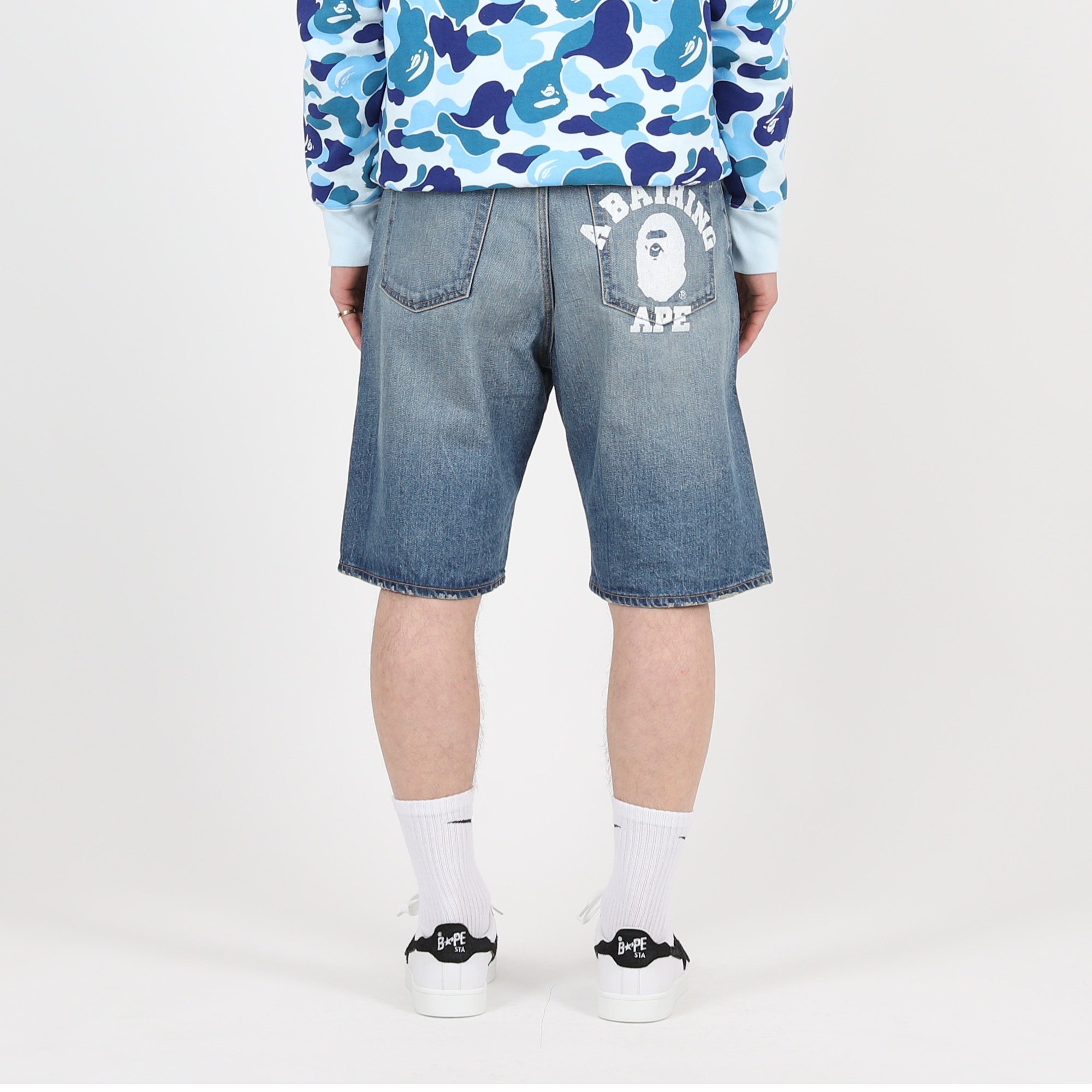 College Relaxed Fit Denim Shorts - Light Indigo product photo