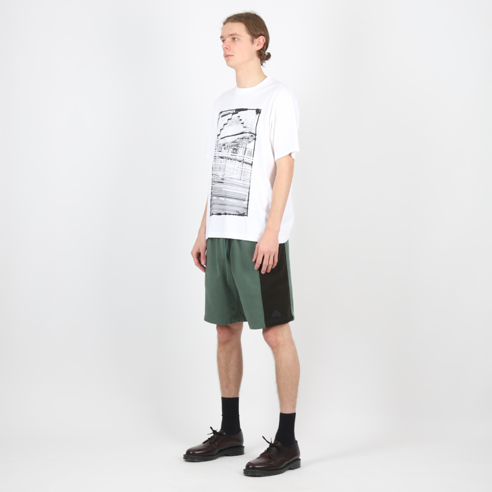 Paneled Two Tone Jog Shorts - Green product photo