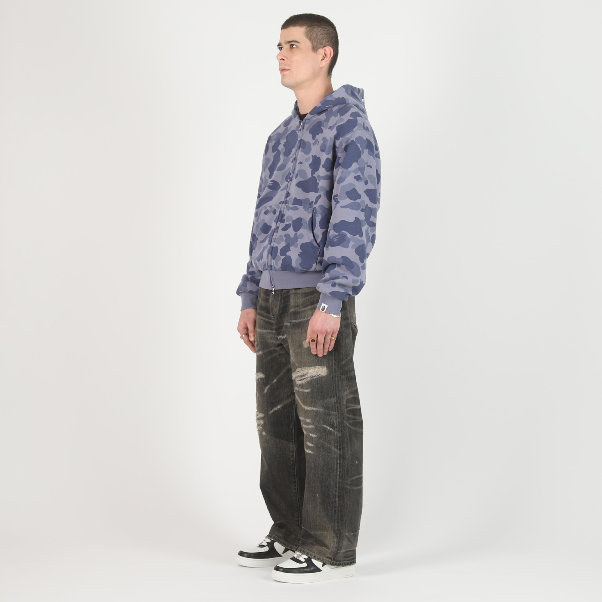 1st Camo Heavy Wash Cropped Zip Hood - Charcoal product photo