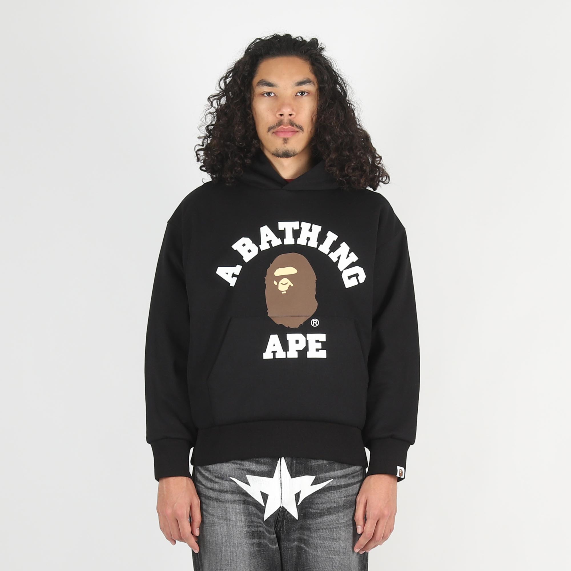 College Puffy Relaxed Fit Pullover Hoodie - Black product photo