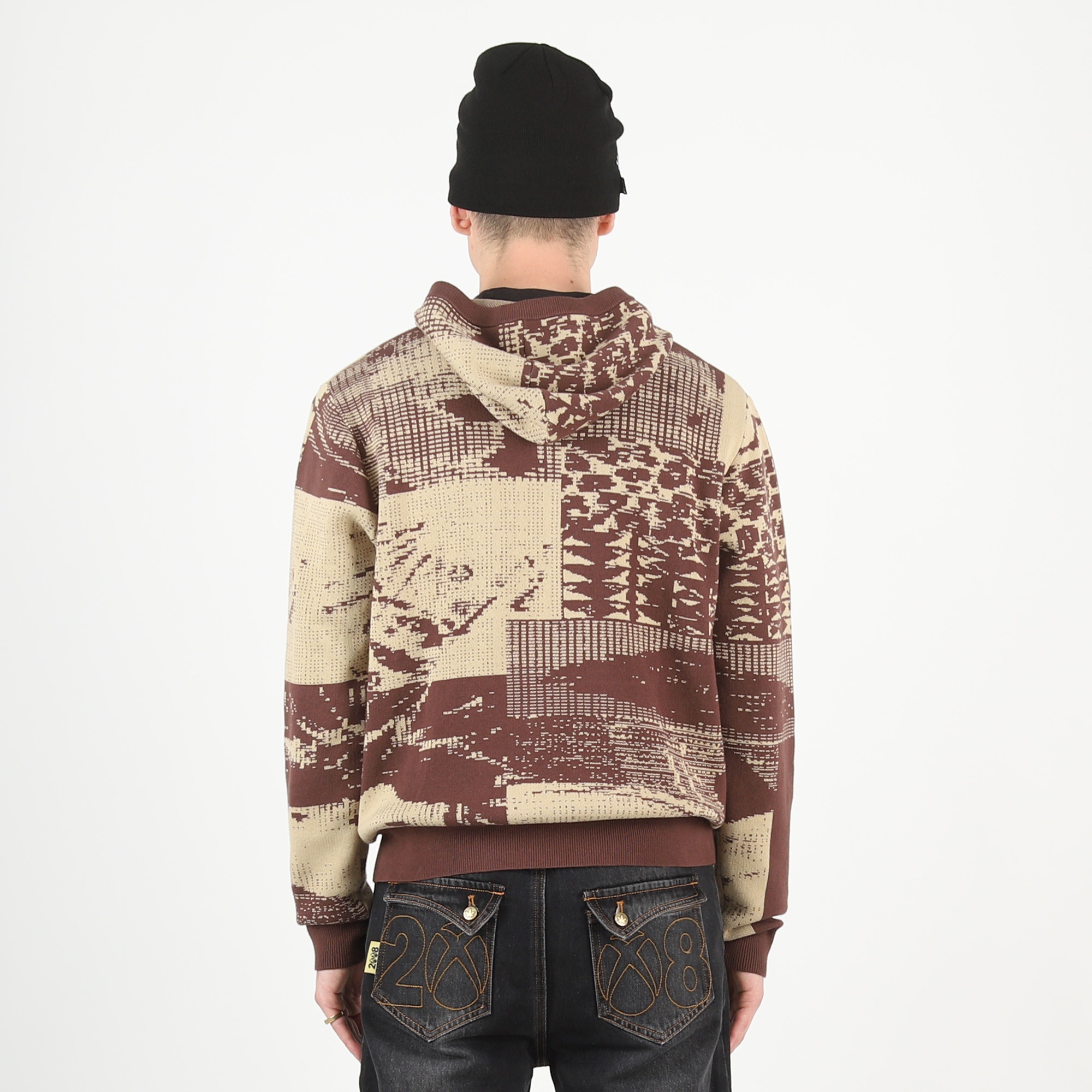 Sup Pixel Knit Zip Up - Brown Jacquard product photo