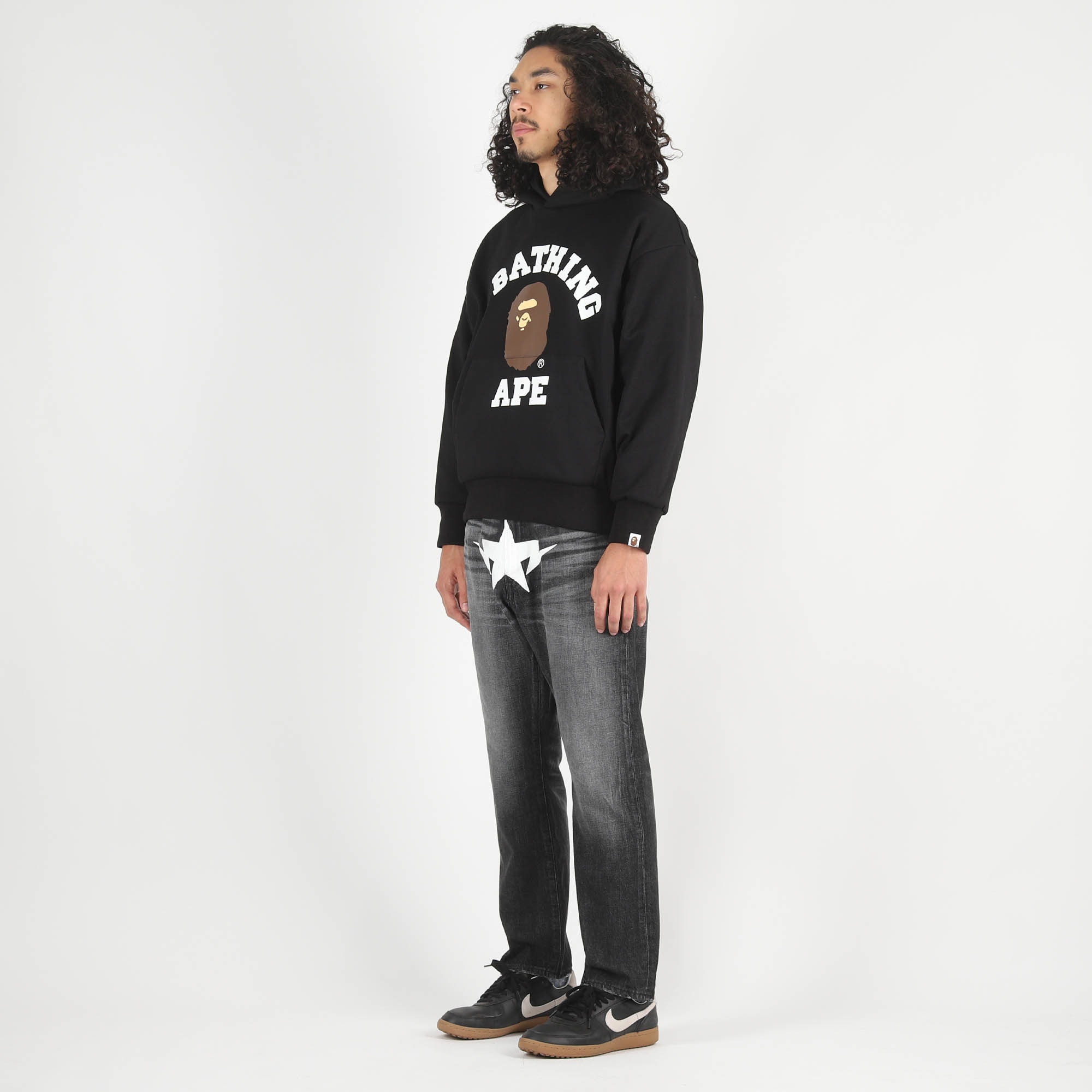 College Puffy Relaxed Fit Pullover Hoodie - Black product photo