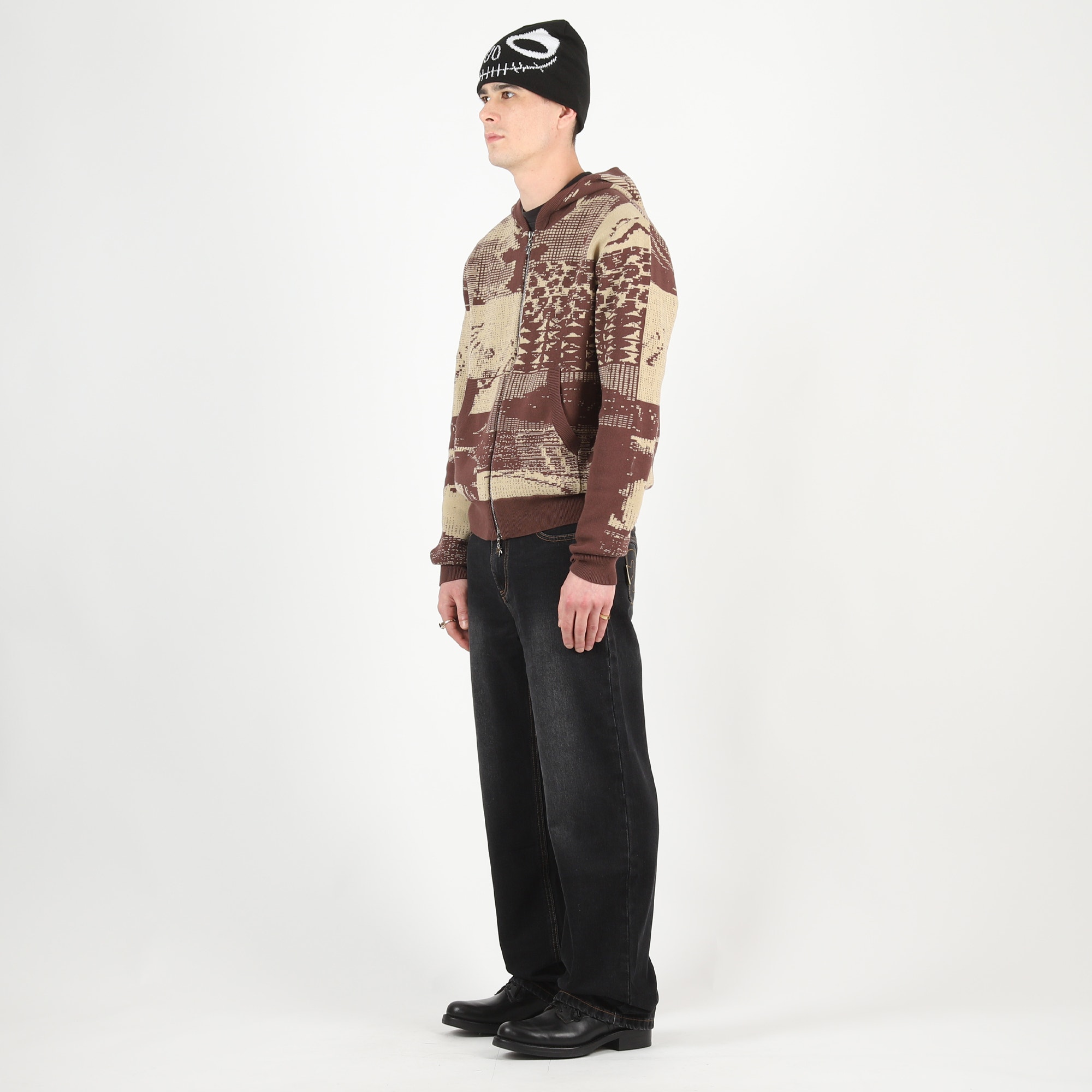 Sup Pixel Knit Zip Up - Brown Jacquard product photo
