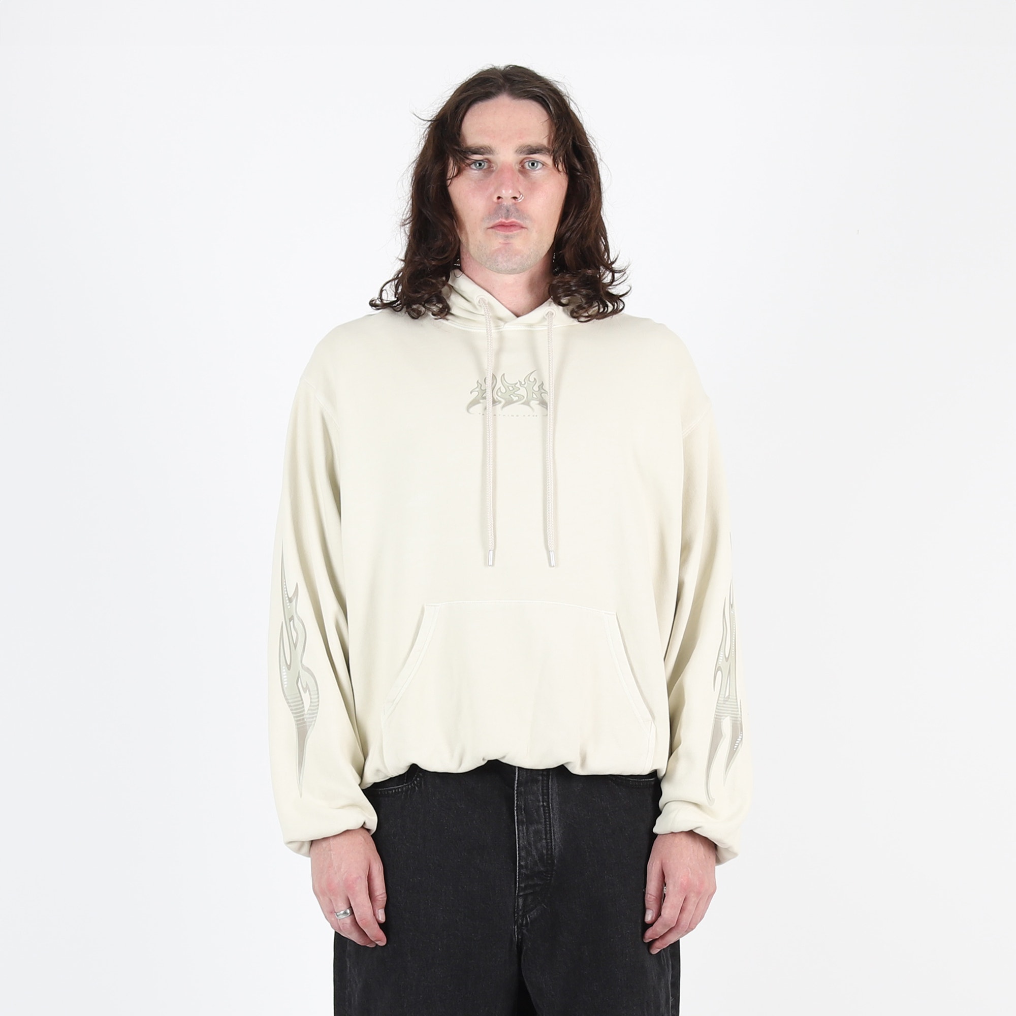 Flame Garment Dyed Pullover Hoodie - Ivory product photo