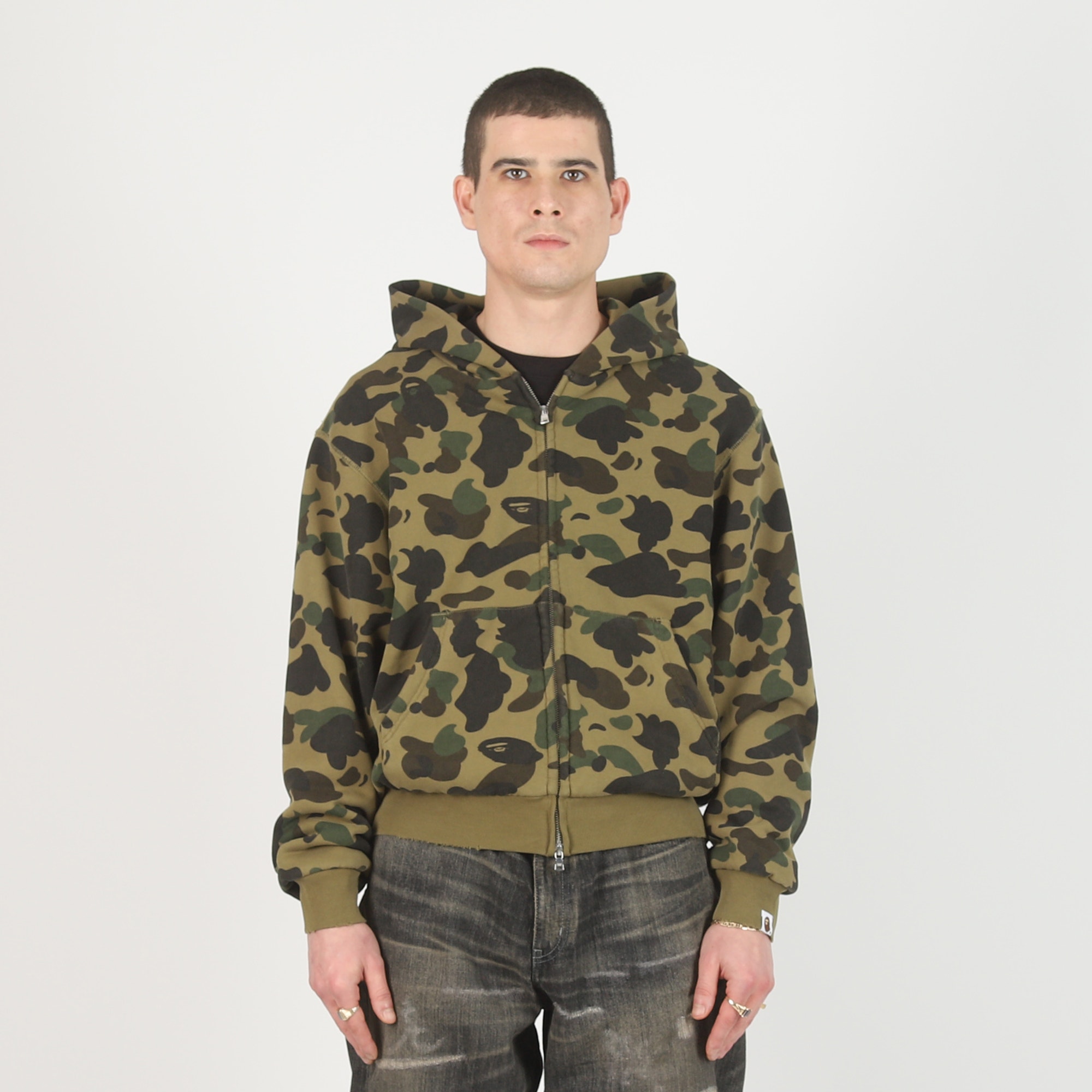 1st Camo Heavy Wash Cropped Zip Hood - Green product photo