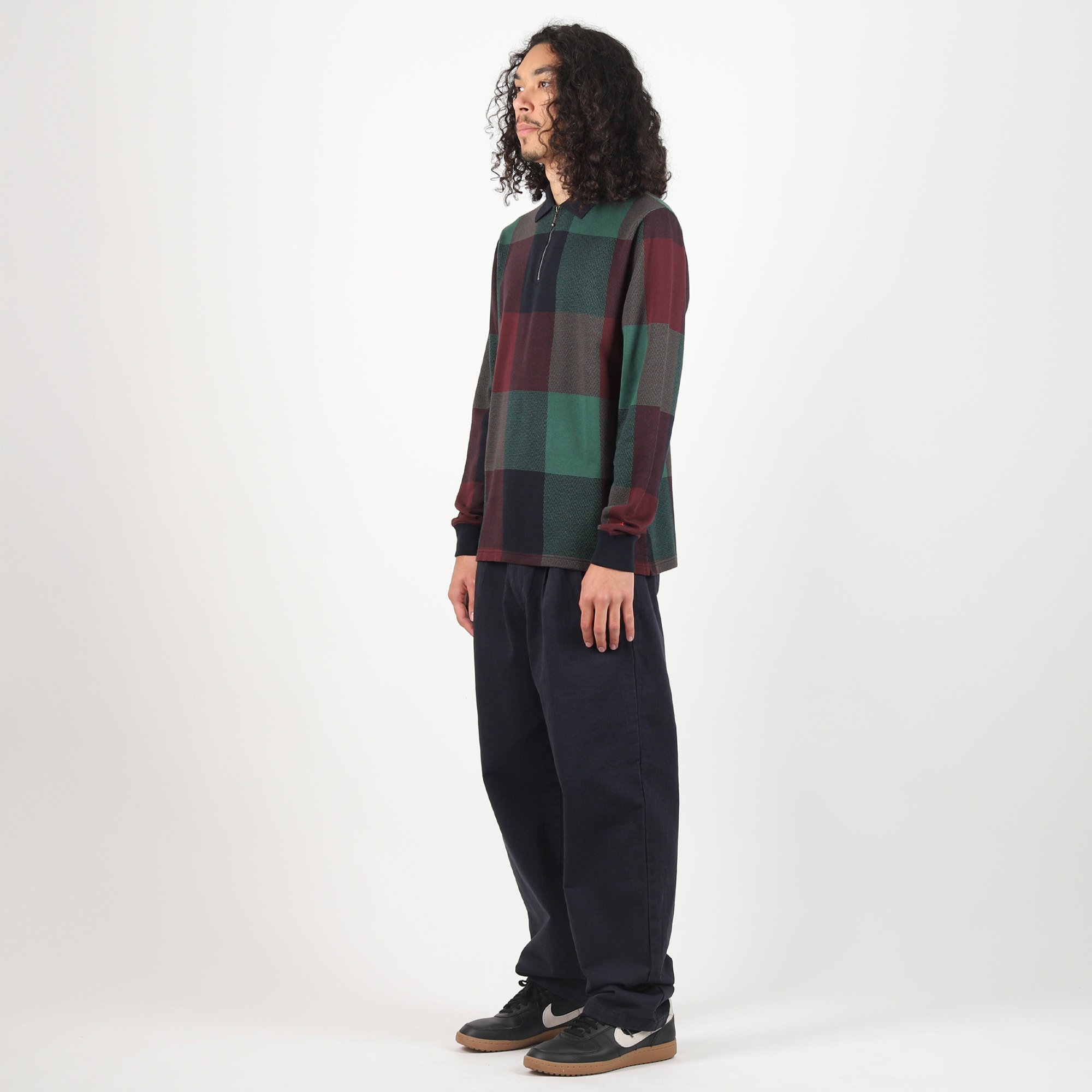 Buffalo Plaid Zip Polo - Navy/Burg/Green product photo