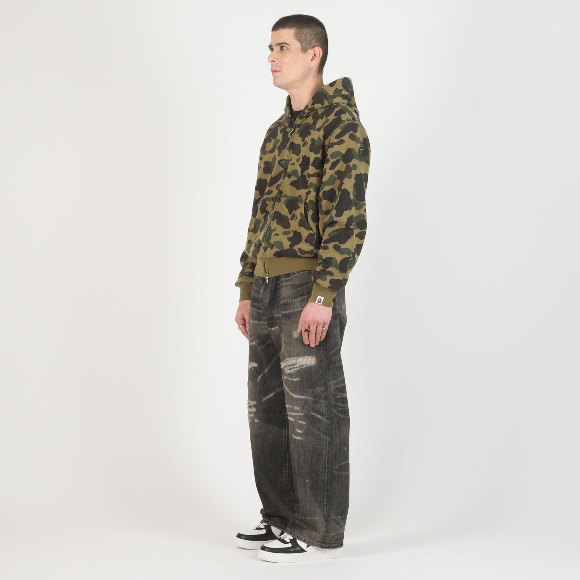 1st Camo Heavy Wash Cropped Zip Hood - Green product photo