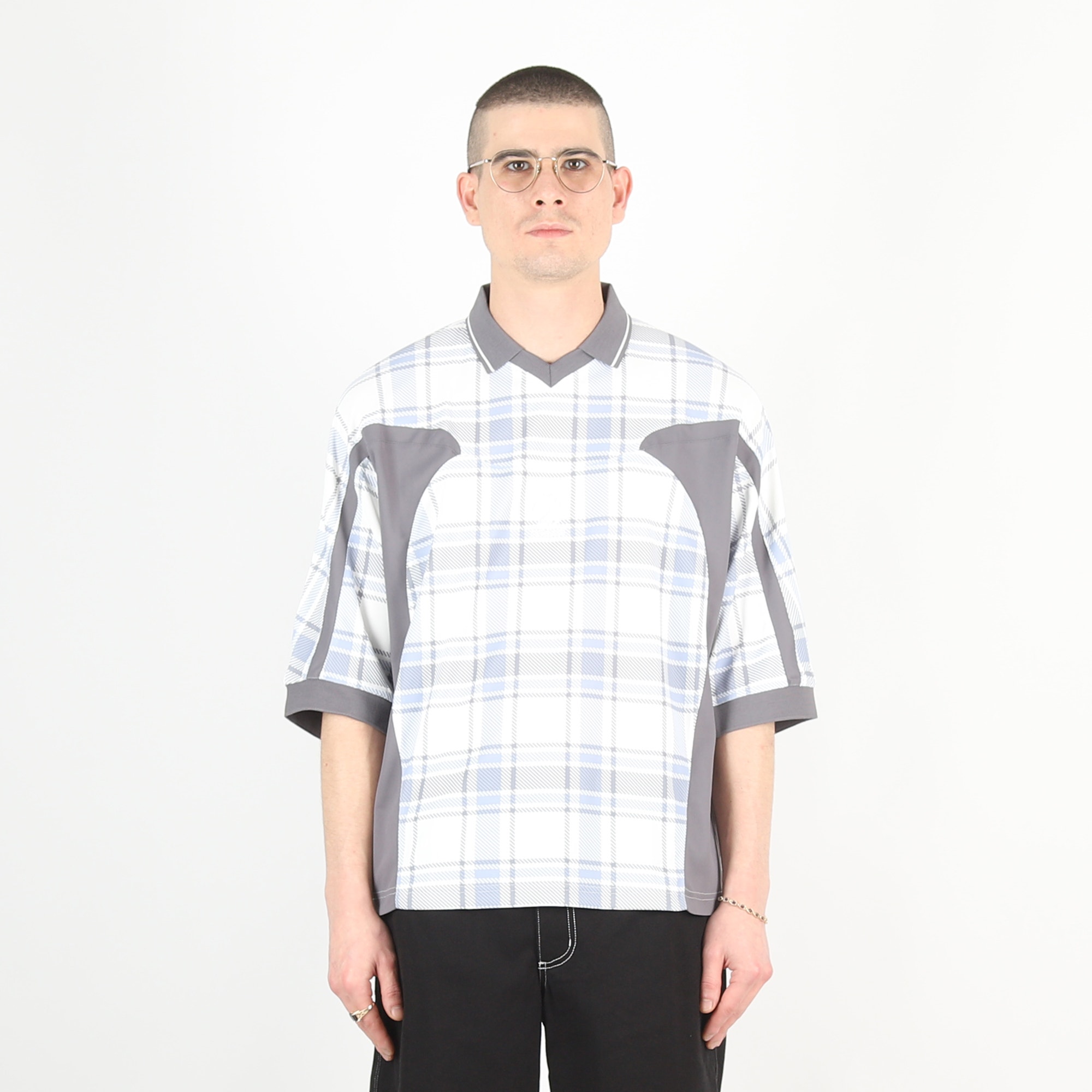 Paneled 3/4 Sleeve Polo - Ice product photo