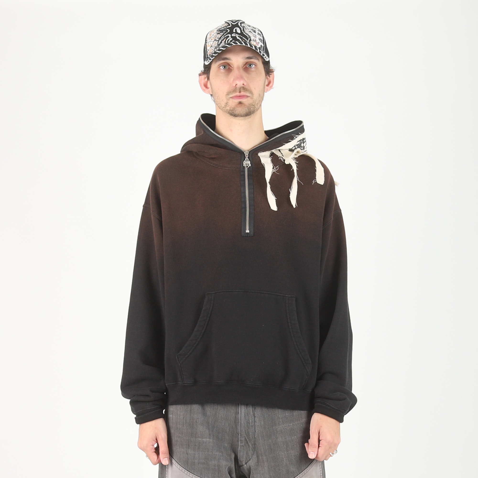 Punk Patch 1/4 Zip Pullover Hoodie - Black product photo