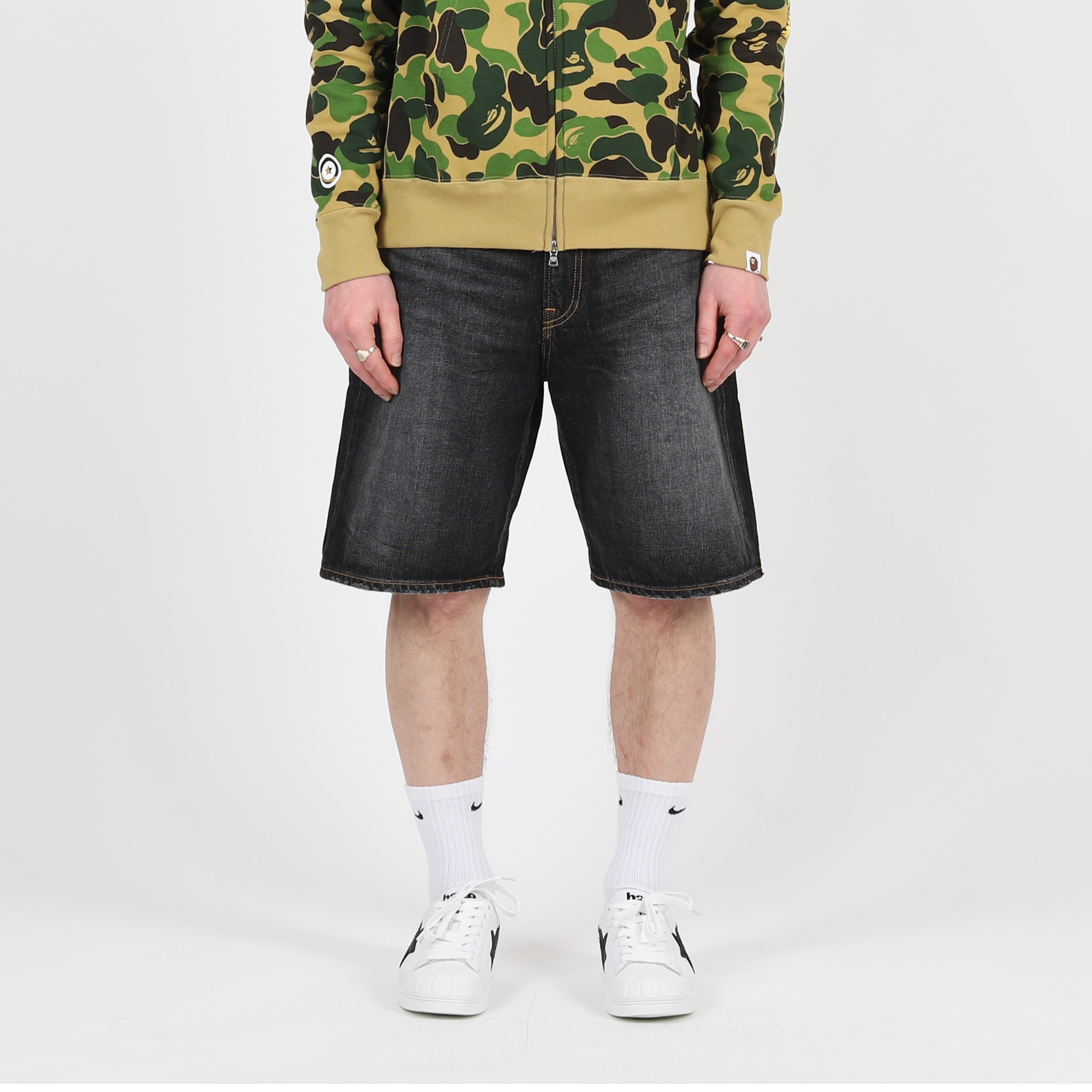 College Relaxed Fit Denim Shorts - Black product photo