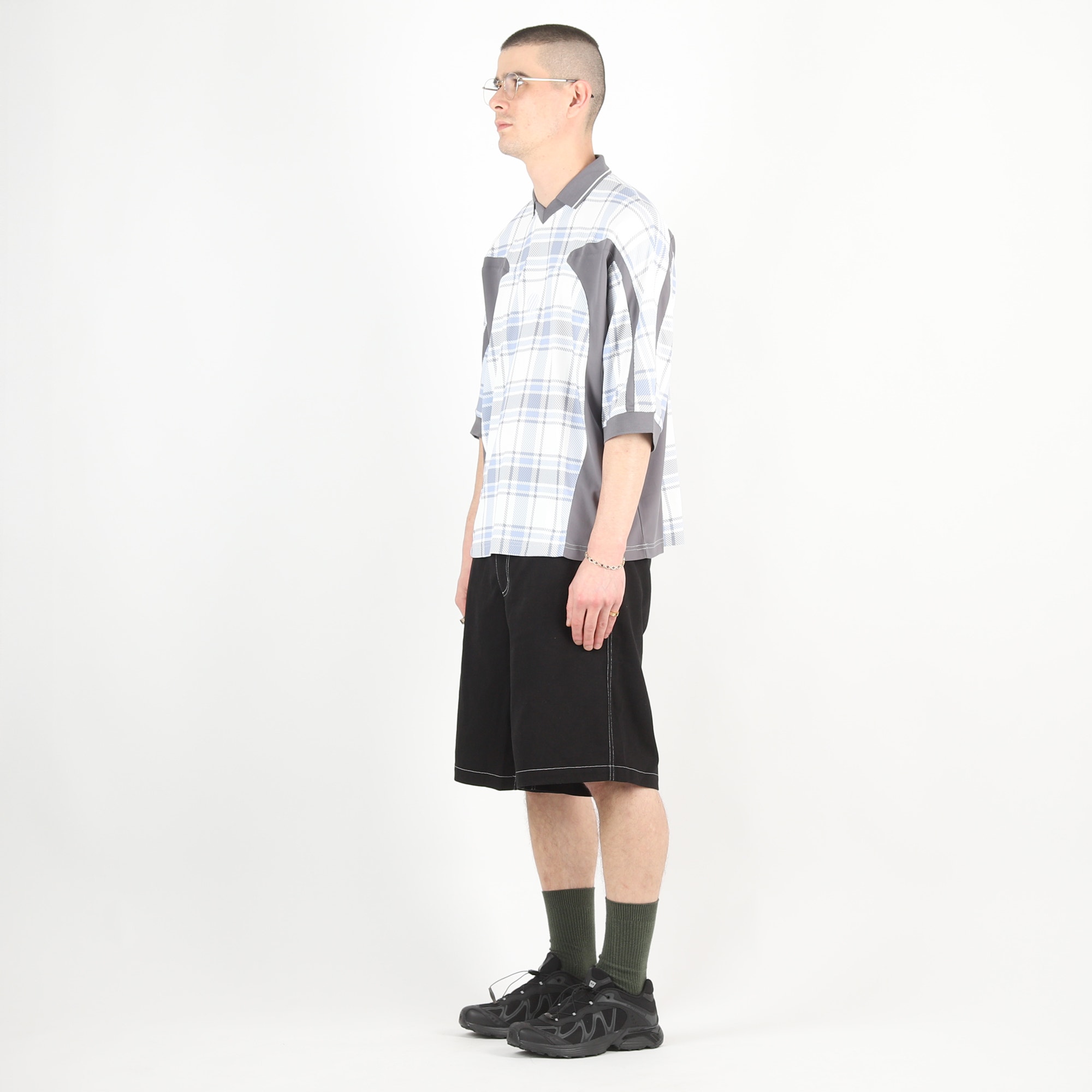 Paneled 3/4 Sleeve Polo - Ice product photo