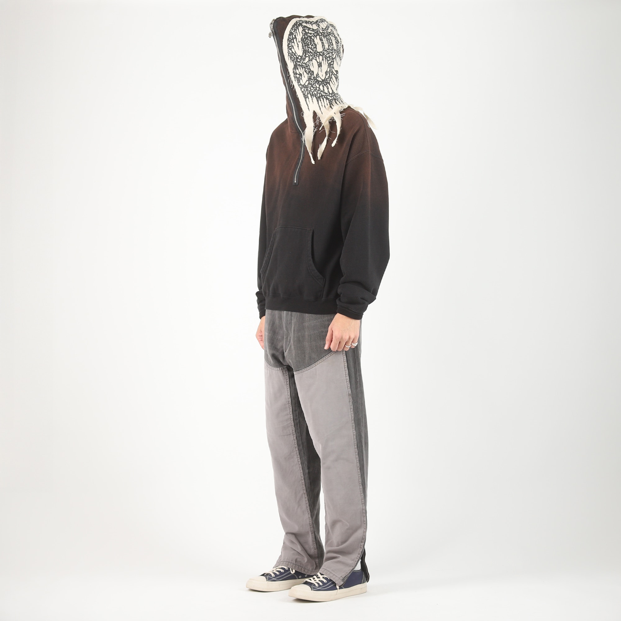 Punk Patch 1/4 Zip Pullover Hoodie - Black product photo