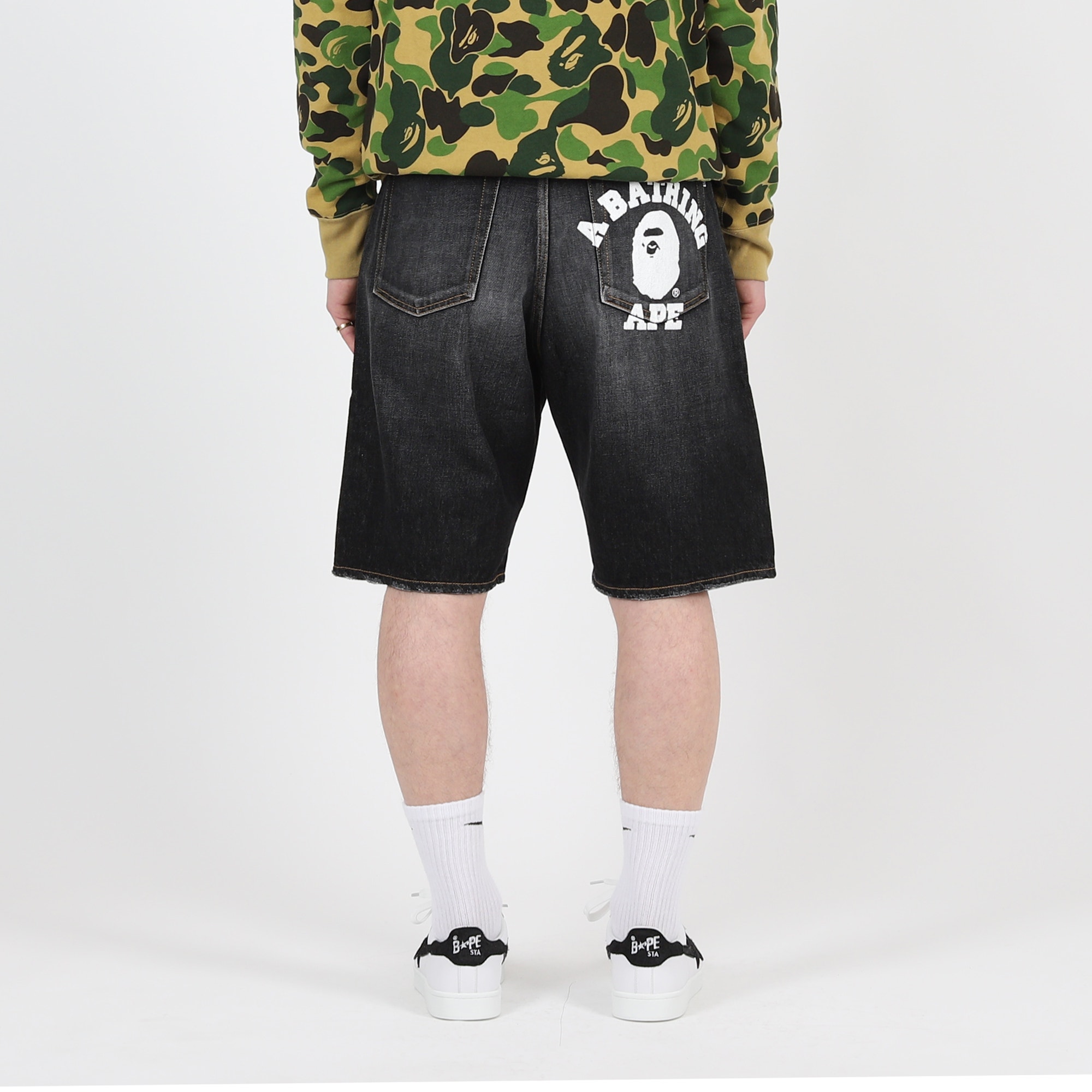 College Relaxed Fit Denim Shorts - Black product photo
