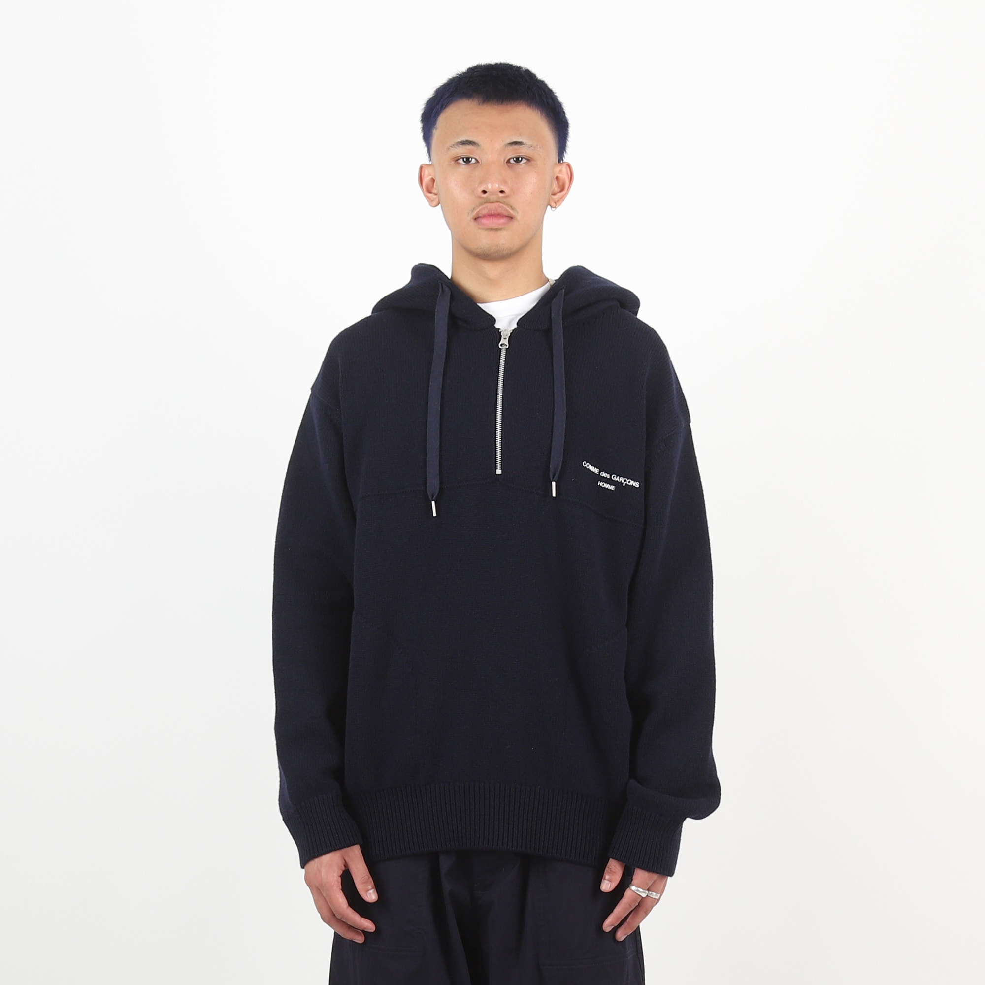 Lamb Wool Jersey Hoodie - Navy product photo