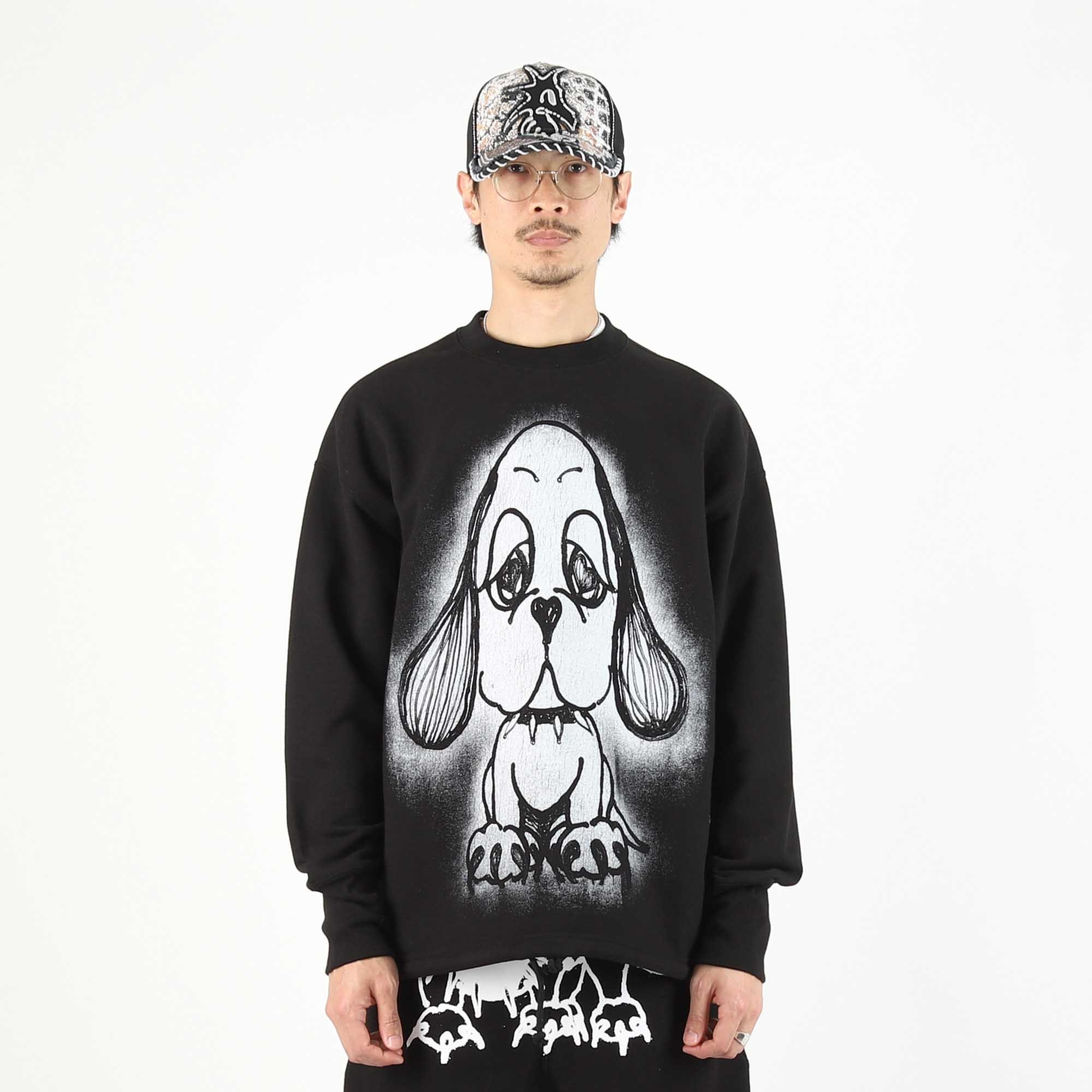 Heart Pup Drawstring Crew - Black product photo
