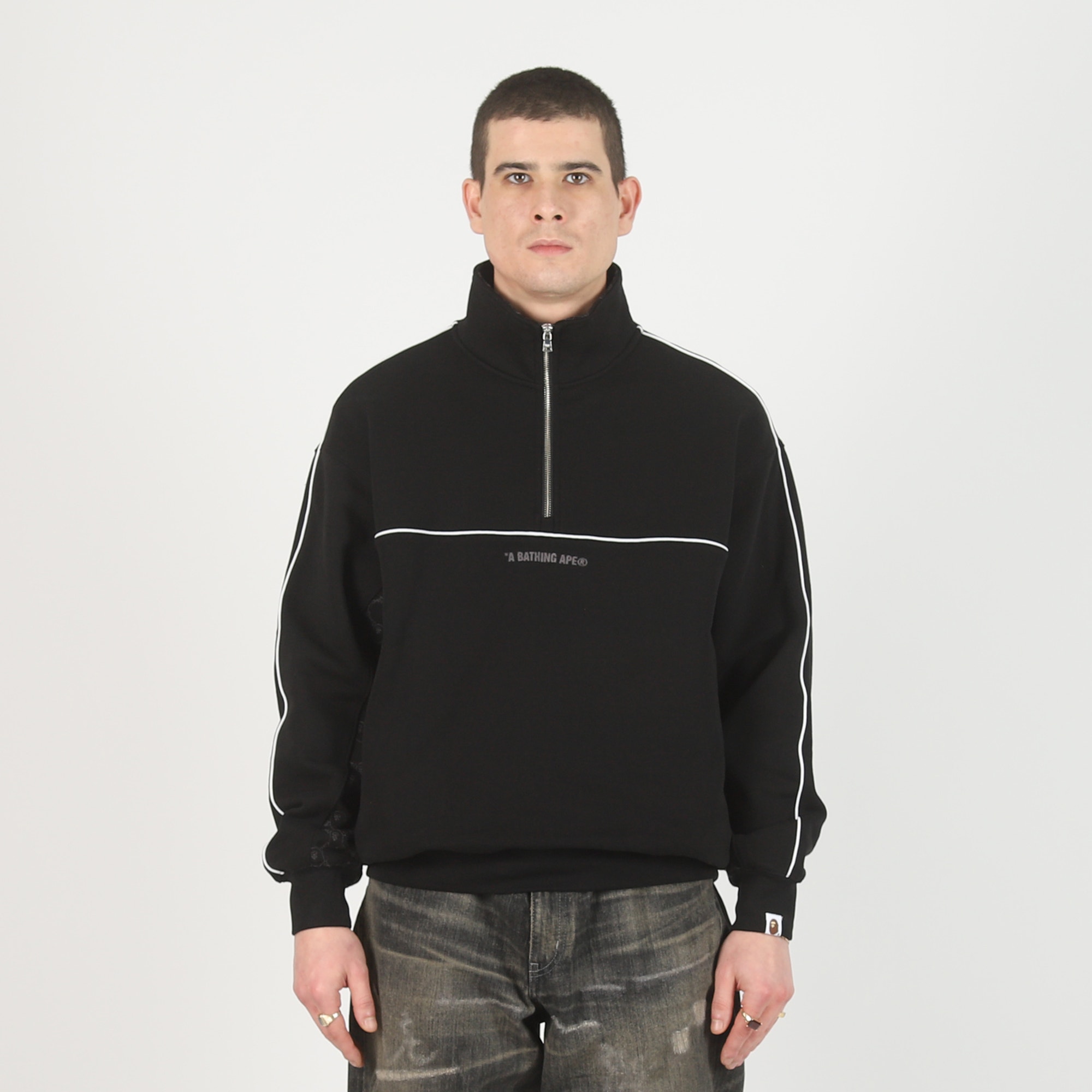 College Monogram Logo Half Zip Sweatshirt - Black product photo