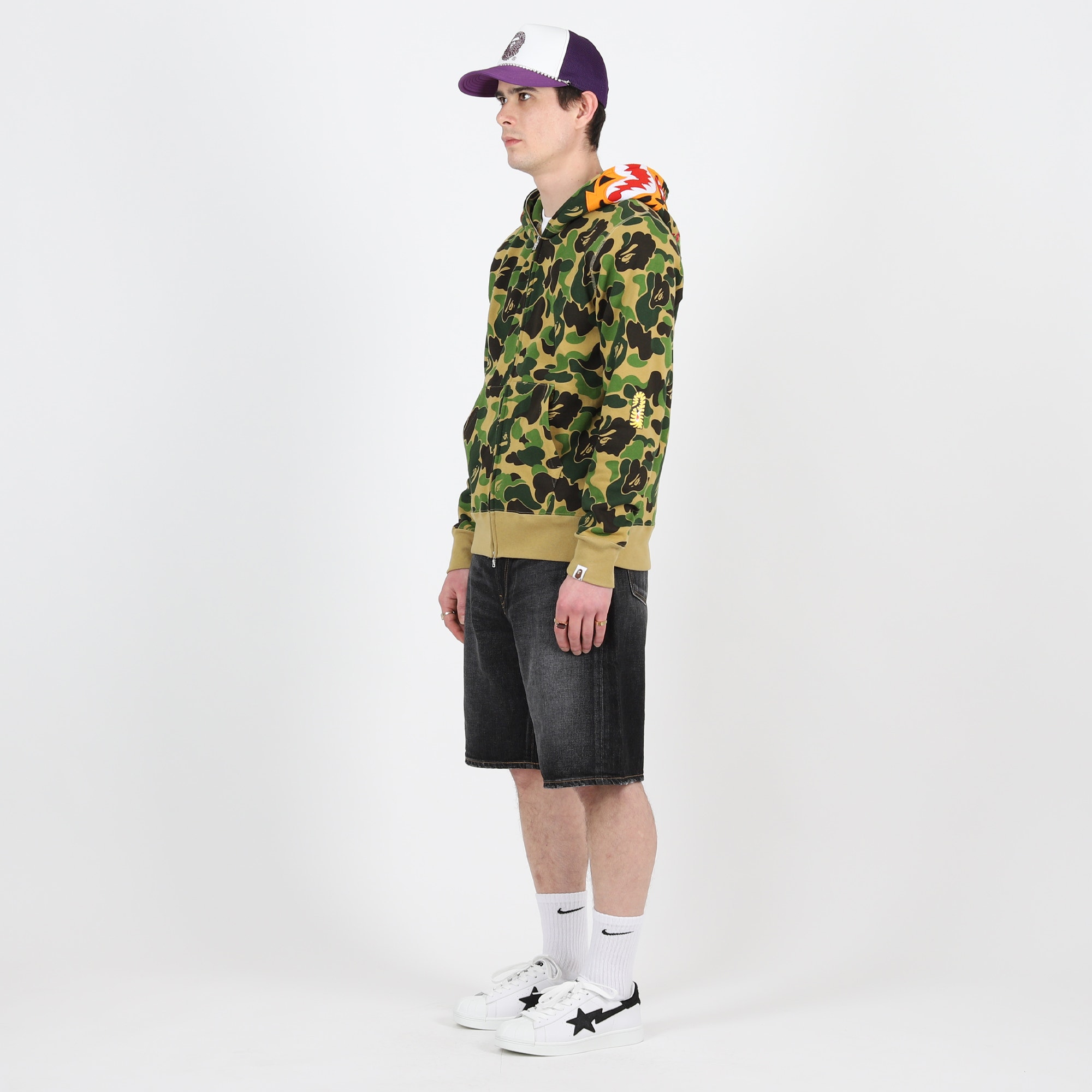 College Relaxed Fit Denim Shorts - Black product photo