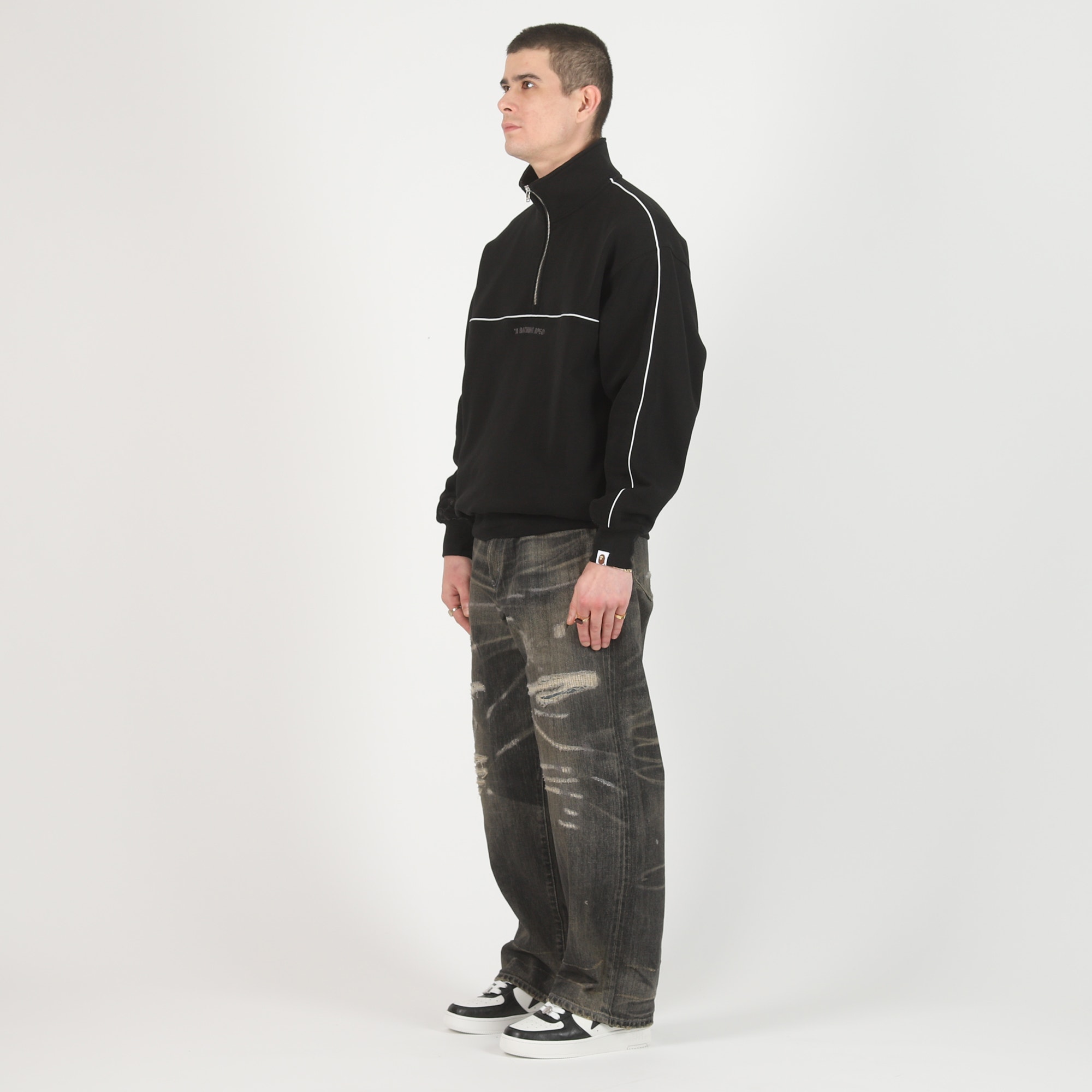 College Monogram Logo Half Zip Sweatshirt - Black product photo