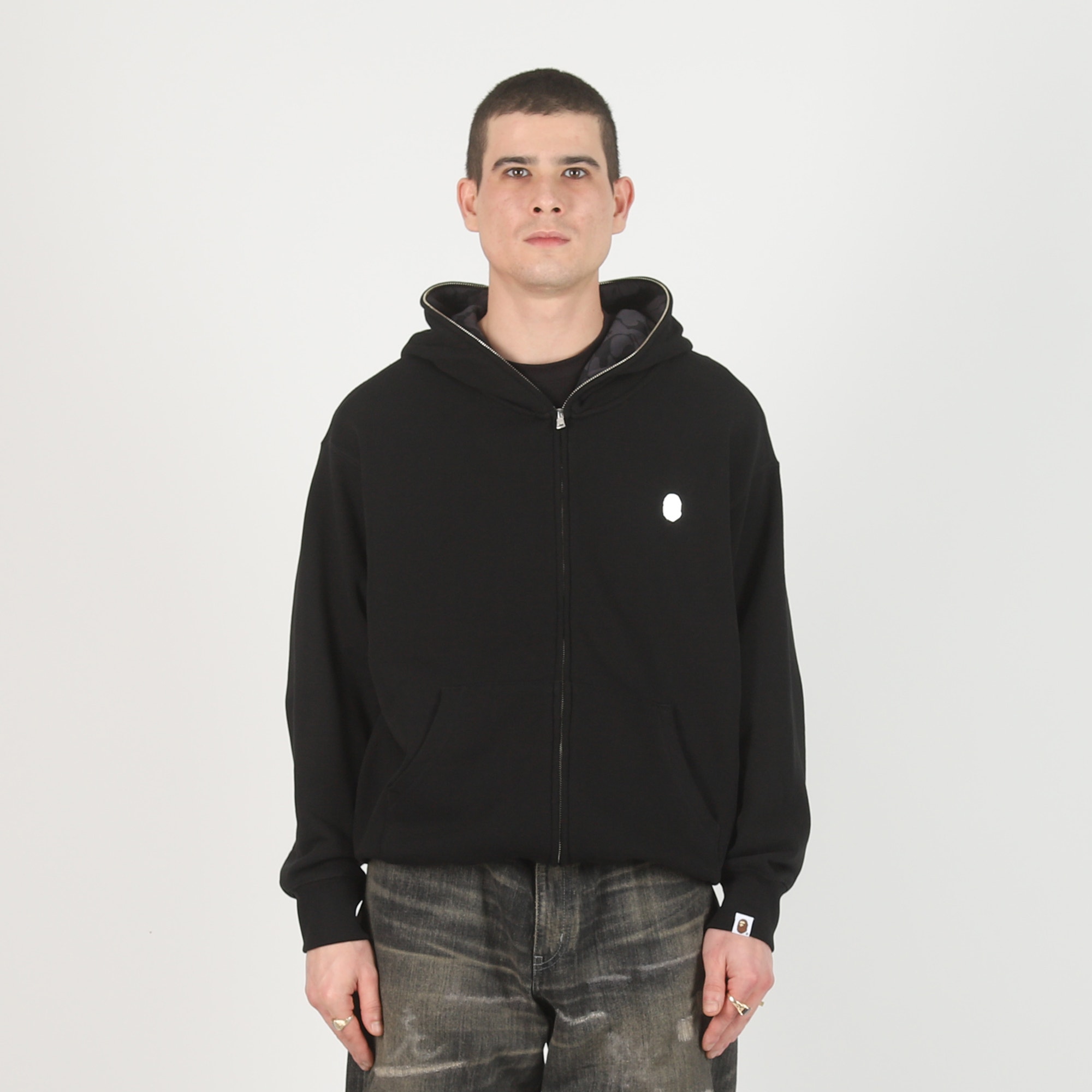 One Point Relaxed Fit Zip Hoodie - Black product photo