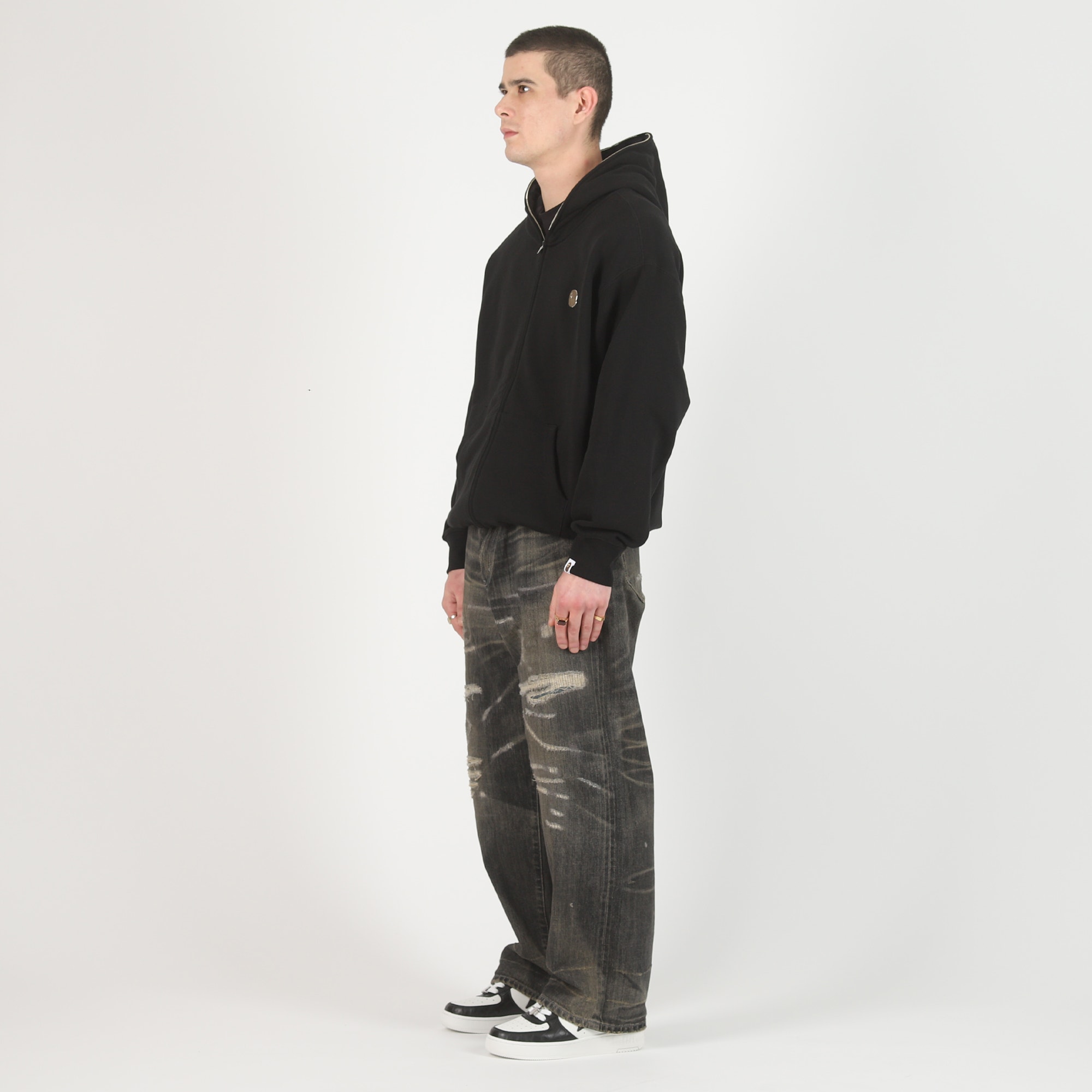 One Point Relaxed Fit Zip Hoodie - Black product photo