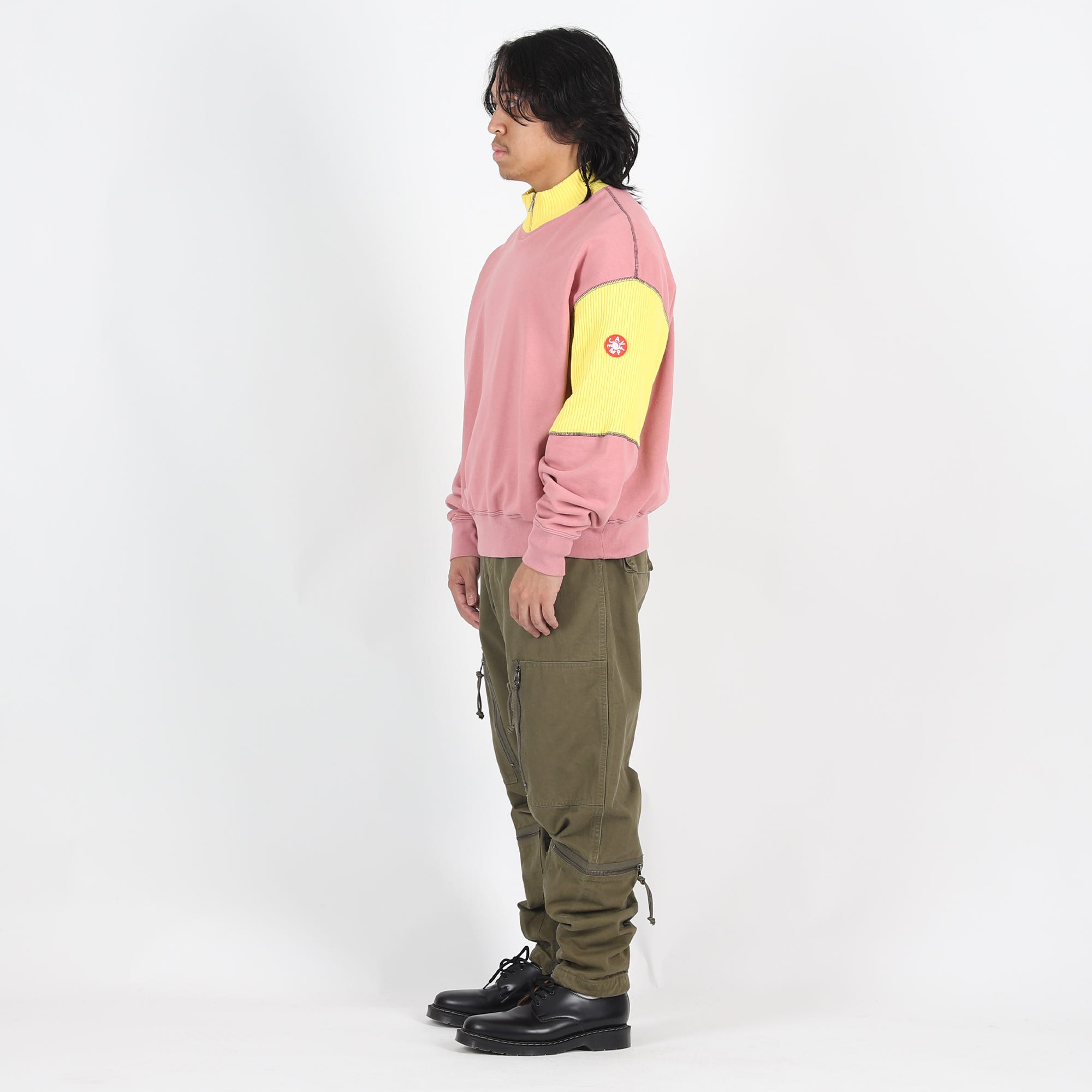 Wide Rib Cut Half Zip Sweat Pink