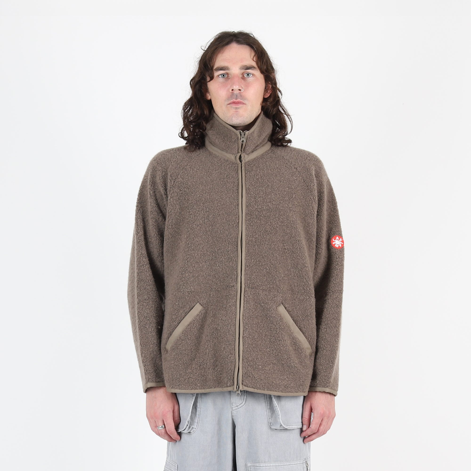 Wool Boa Fleece Zip Up Khaki