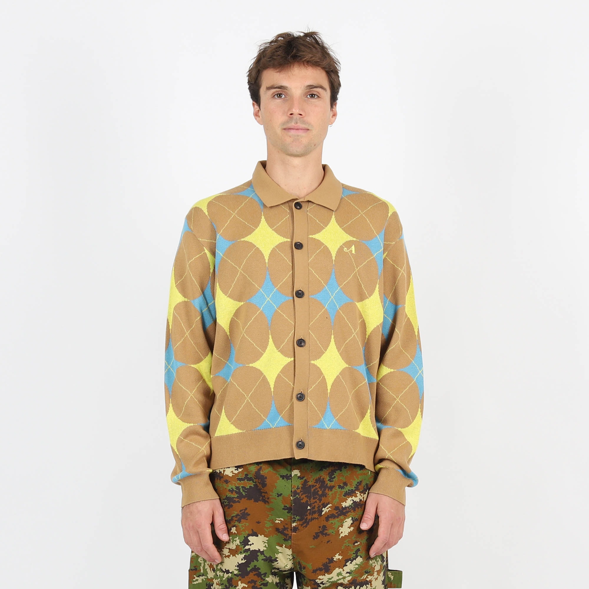 Argyle Knit Cardigan - Brown product photo