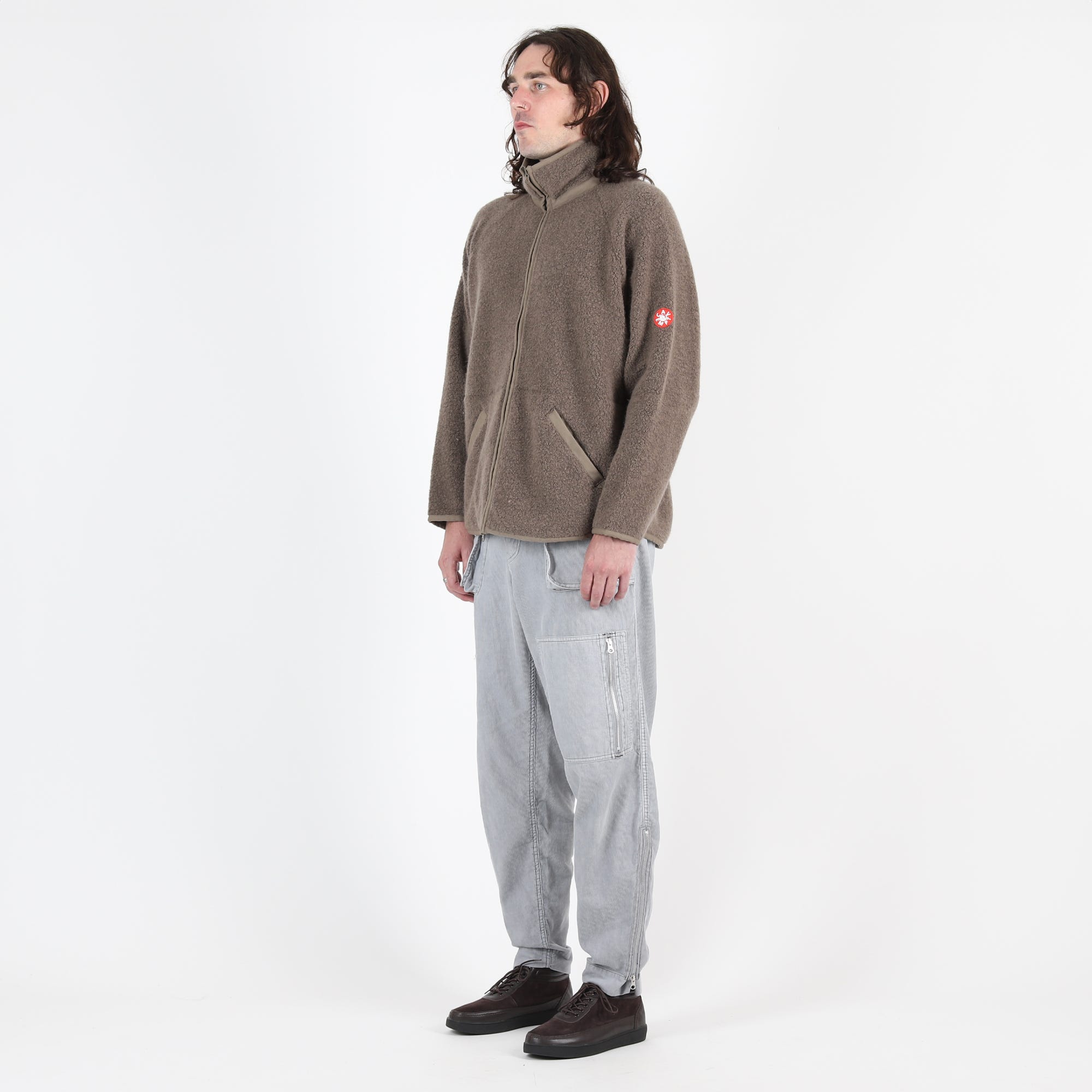 Wool Boa Fleece Zip Up Khaki