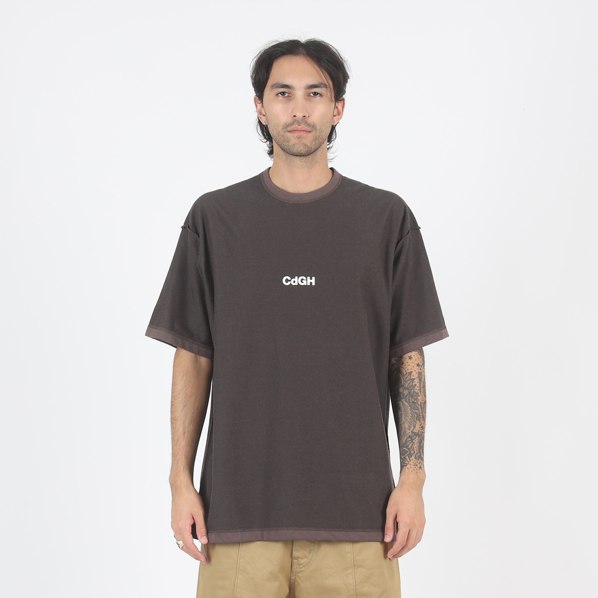 Cotton Polyester Double-Faced T-Shirt - Brown product photo
