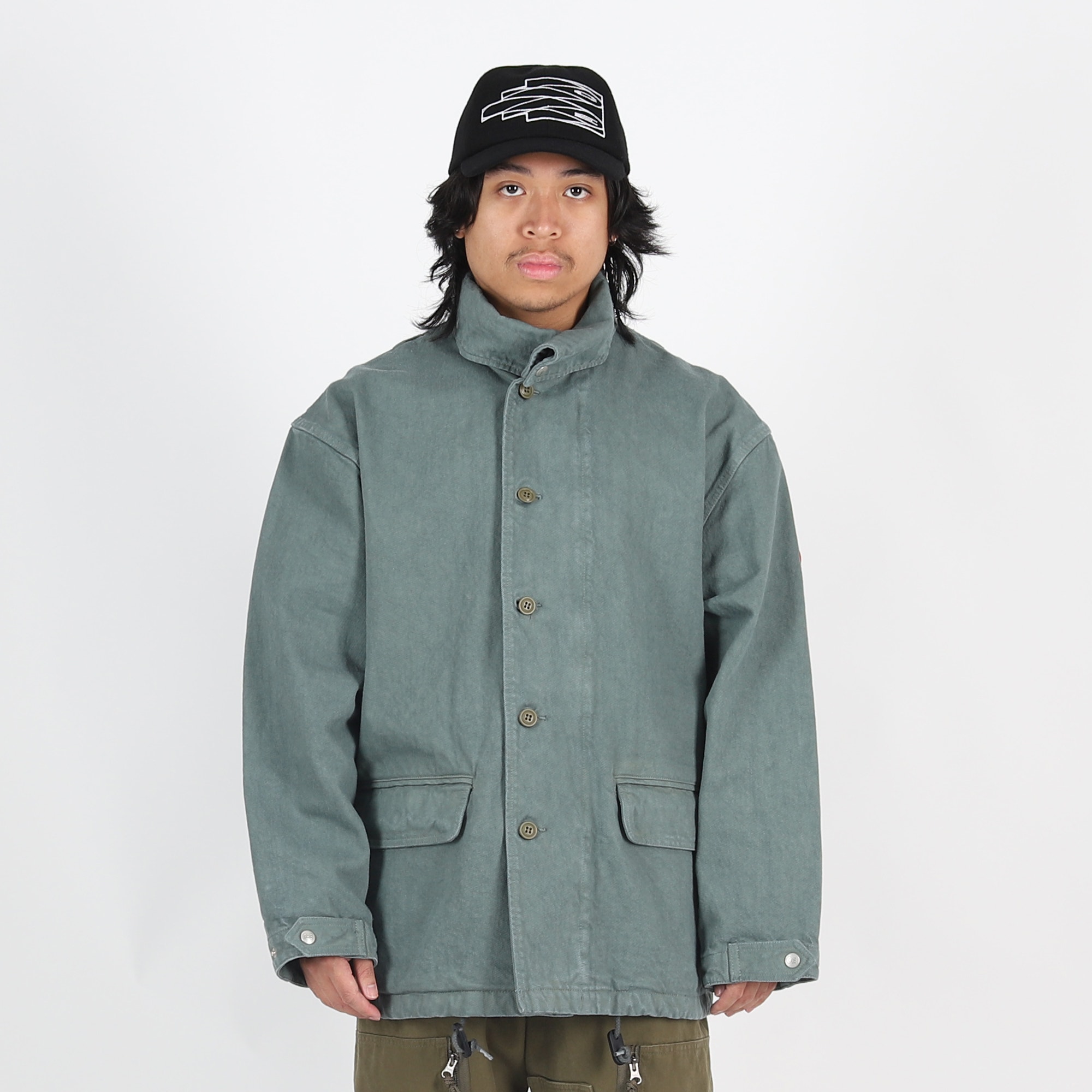 Overdye Fold Collar Coat - Green product photo