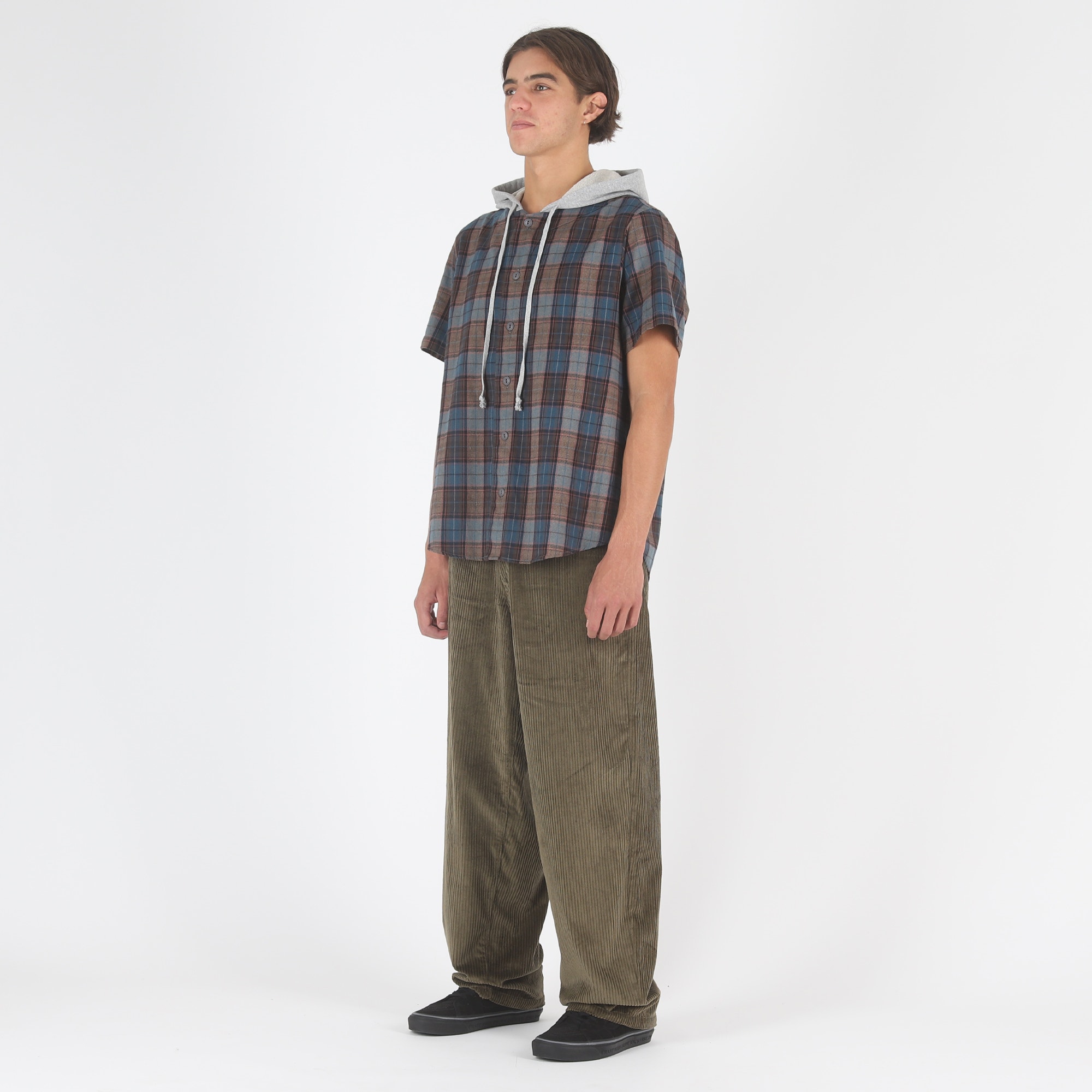 Hooded Baseball Flannel - Blue/Black/Grey product photo