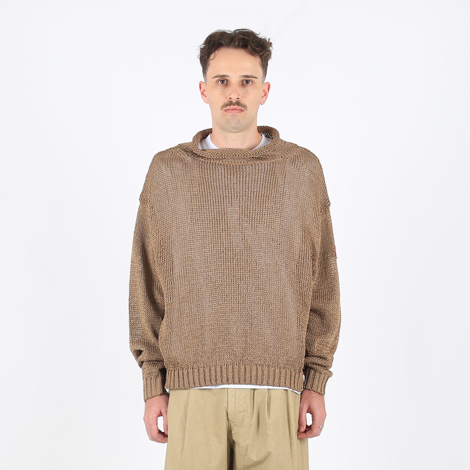 Loose Neck Cotton Knit - Beige product photo