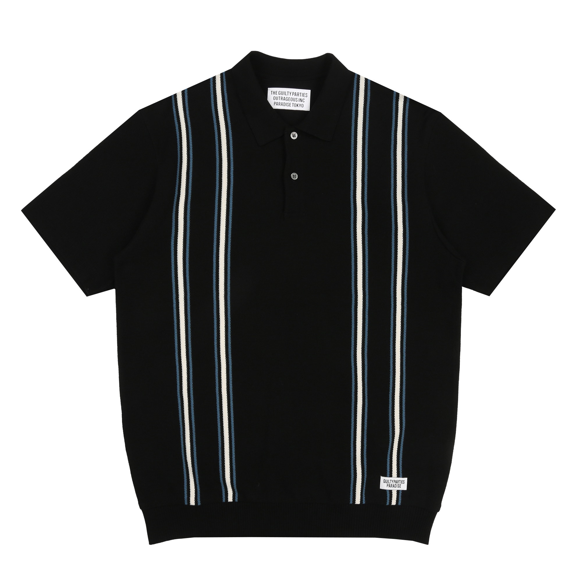 Striped Knit Polo Shirt - Black product photo