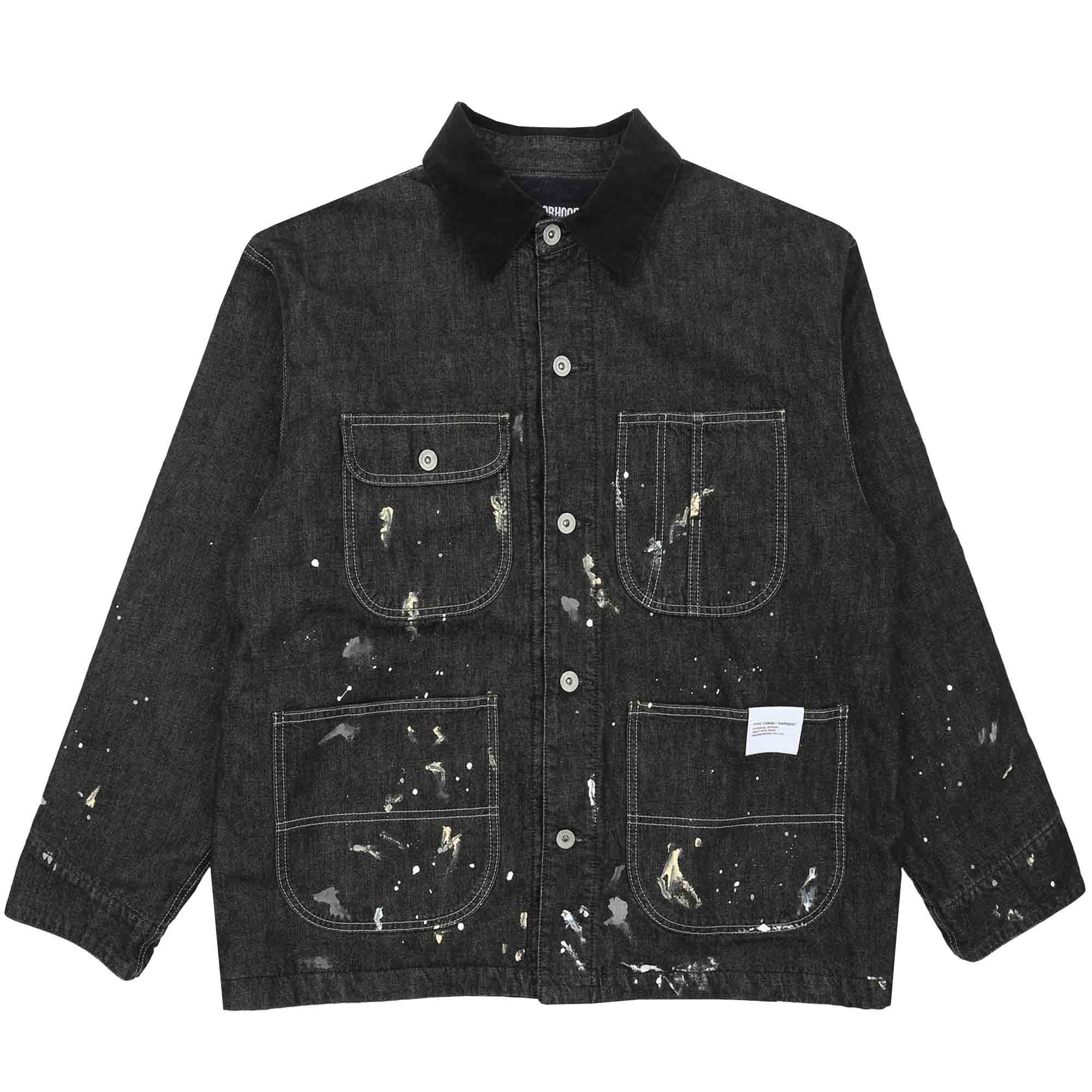 Corduroy Collar Washed Coverall Jacket - Black product photo
