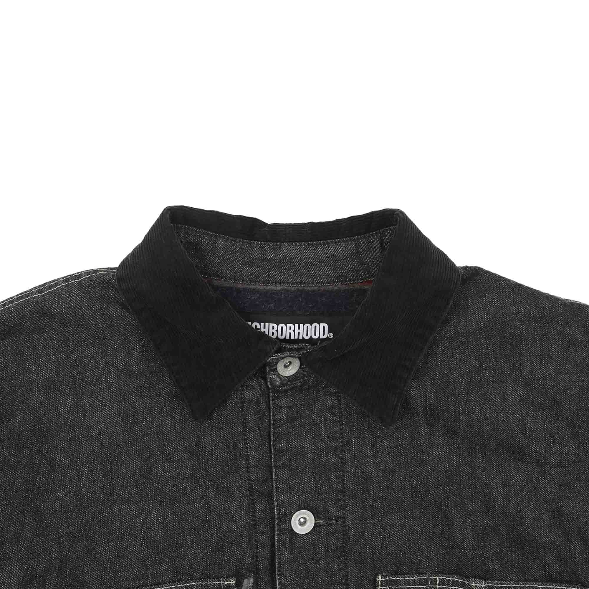 Corduroy Collar Washed Coverall Jacket - Black product photo